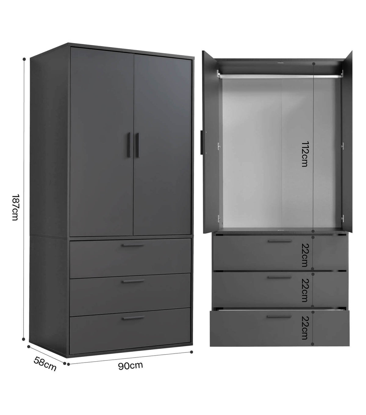 Kleiderschrank Garderobenschrank Schlafzimmerschrank Flurschrank