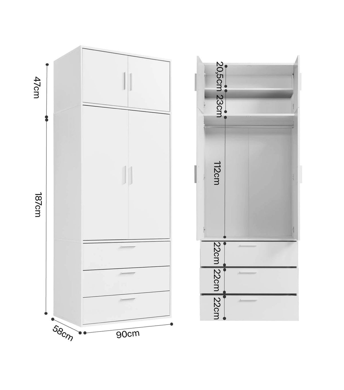 Kleiderschrank Garderobenschrank Schlafzimmerschrank Flurschrank