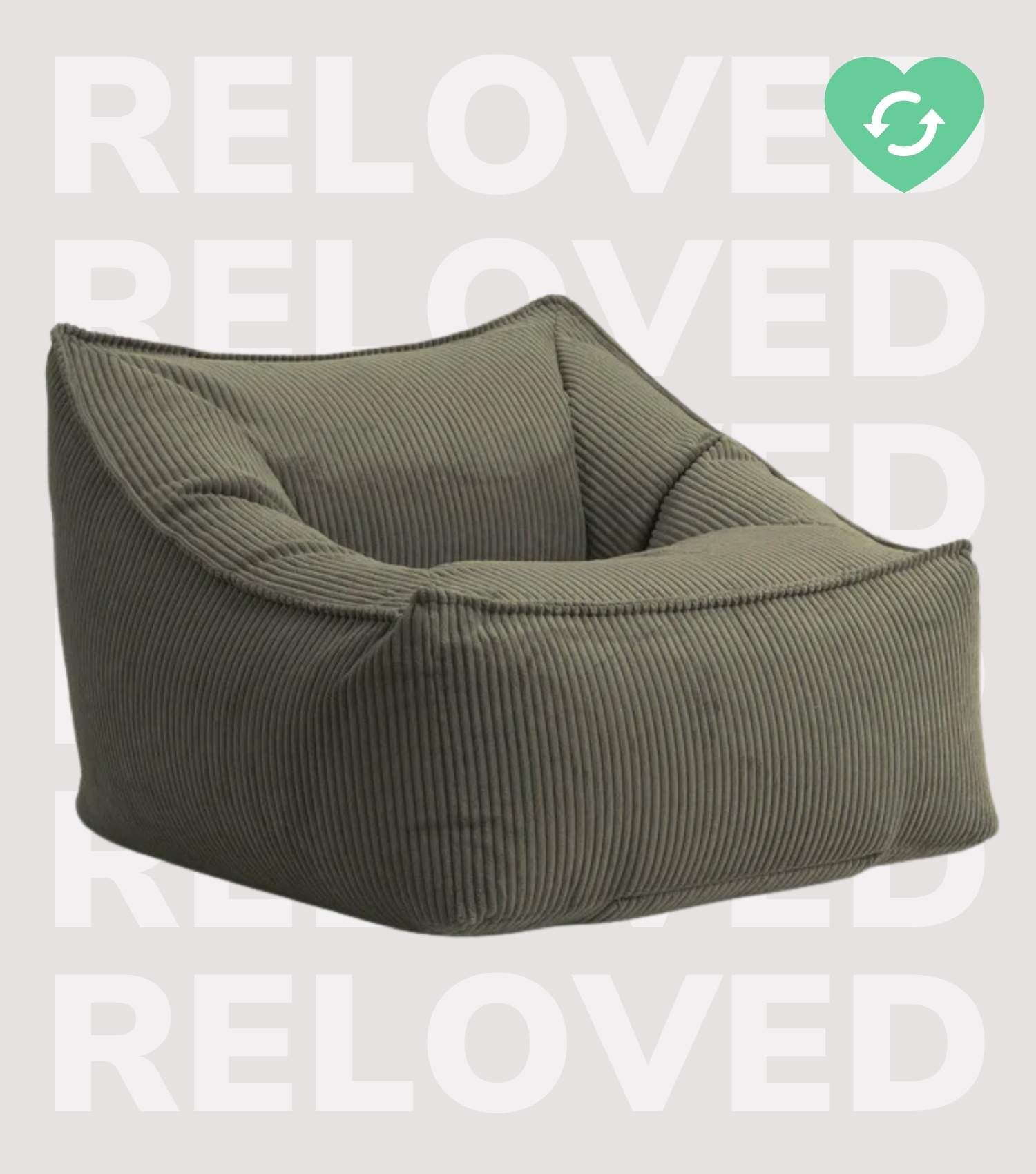 Fauteuil Cord XXL pouf de lecture avec accoudoirs, coloris olive