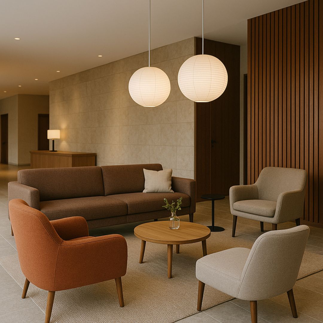 Canapé de lobby d'hôtel avec fauteuils dans un coin salon