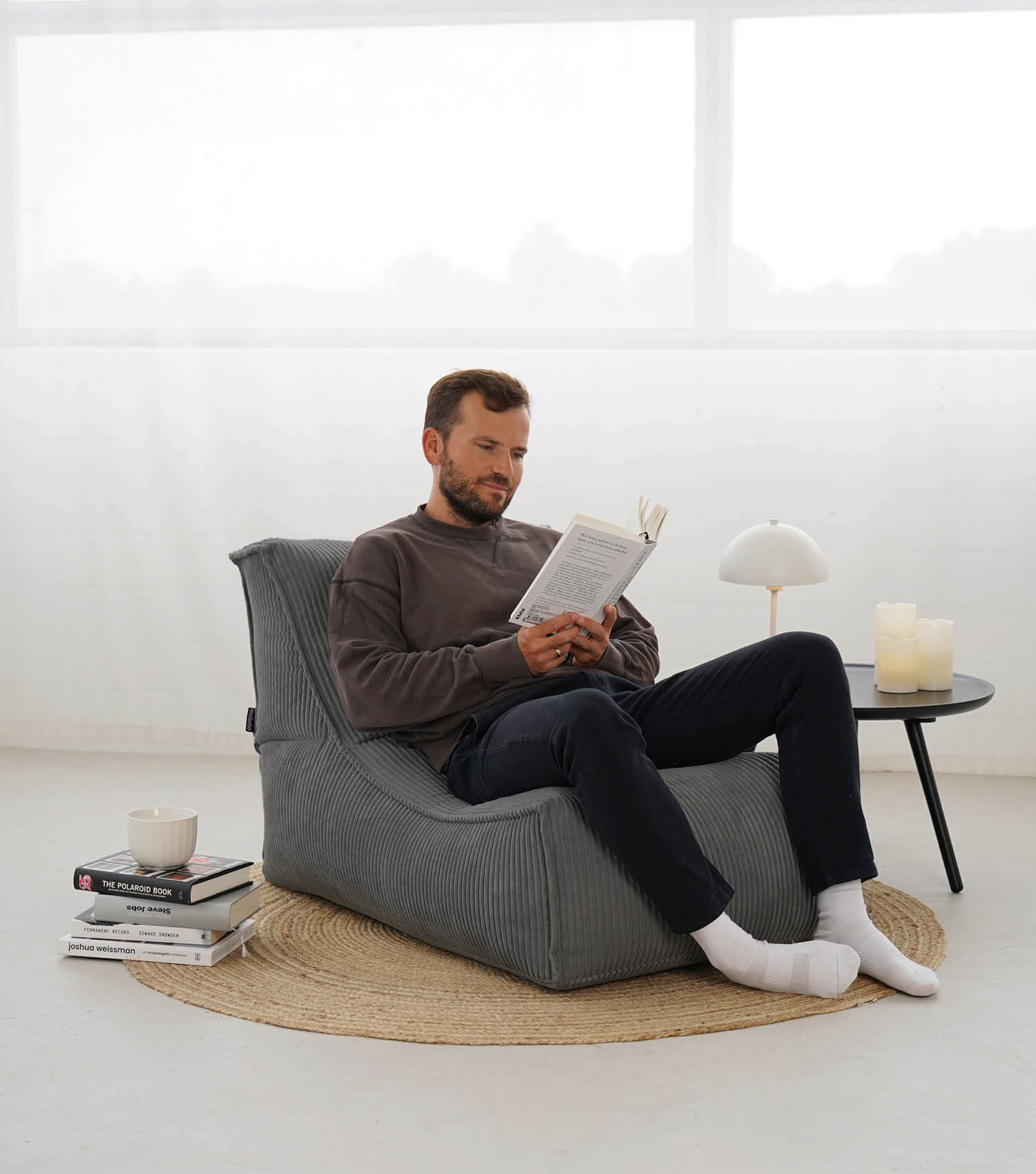 Pouf géant XXL + repose-pieds pour enfants et adultes avec rembourrage 'Der Gelassene'#sku_BB2.1Poso-007ant#sku_BB2.2Poso-007ant