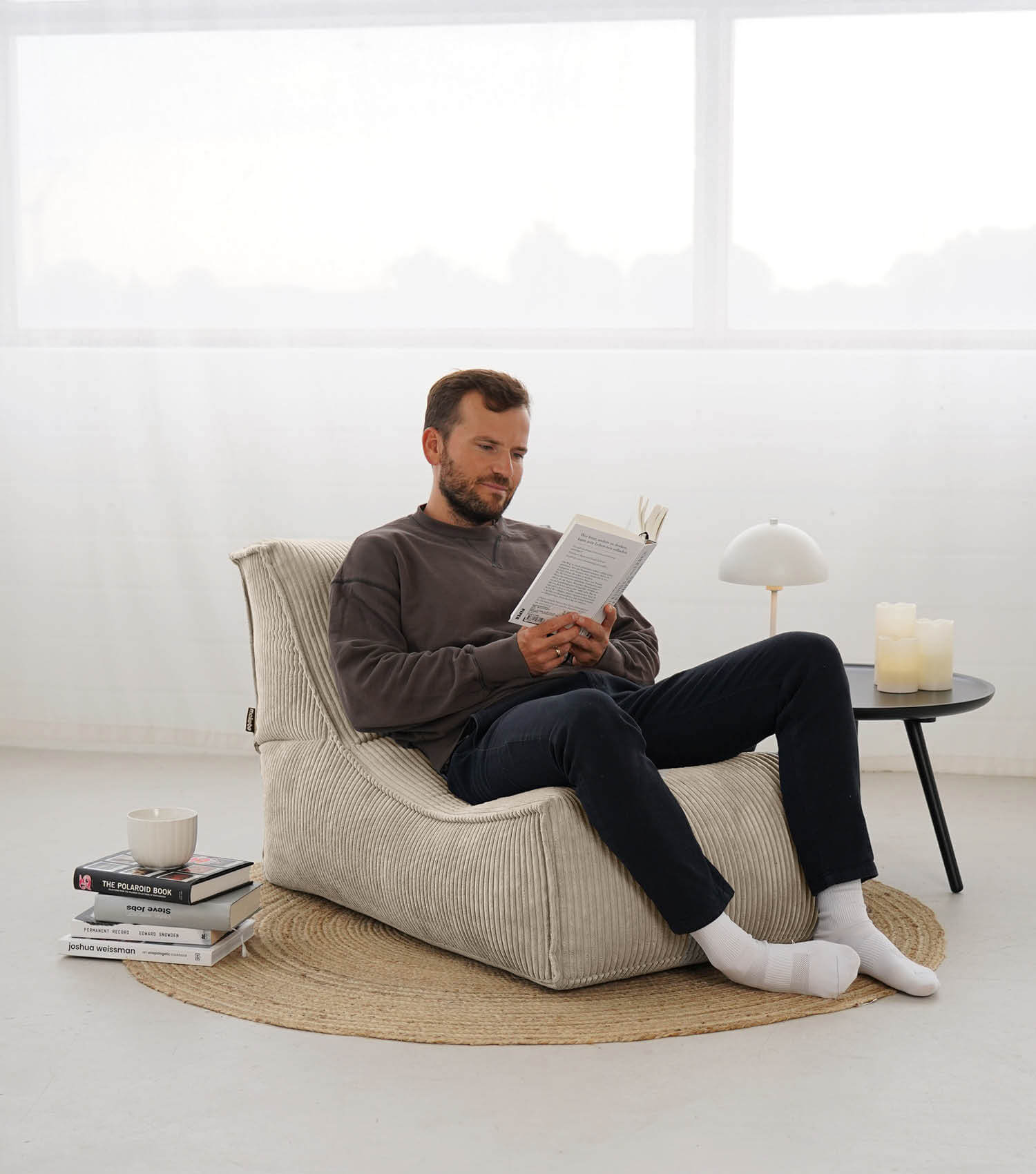 Pouf géant XXL + repose-pieds pour enfants et adultes avec rembourrage 'Der Gelassene'#sku_BB2.1Poso-080nat#sku_BB2.2Poso-080nat