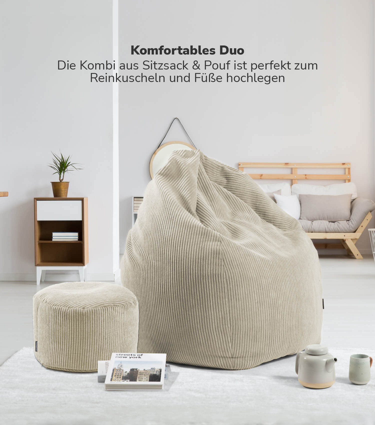 Pouf poire en velours côtelé, coussin de sol Bean Bag mokebo