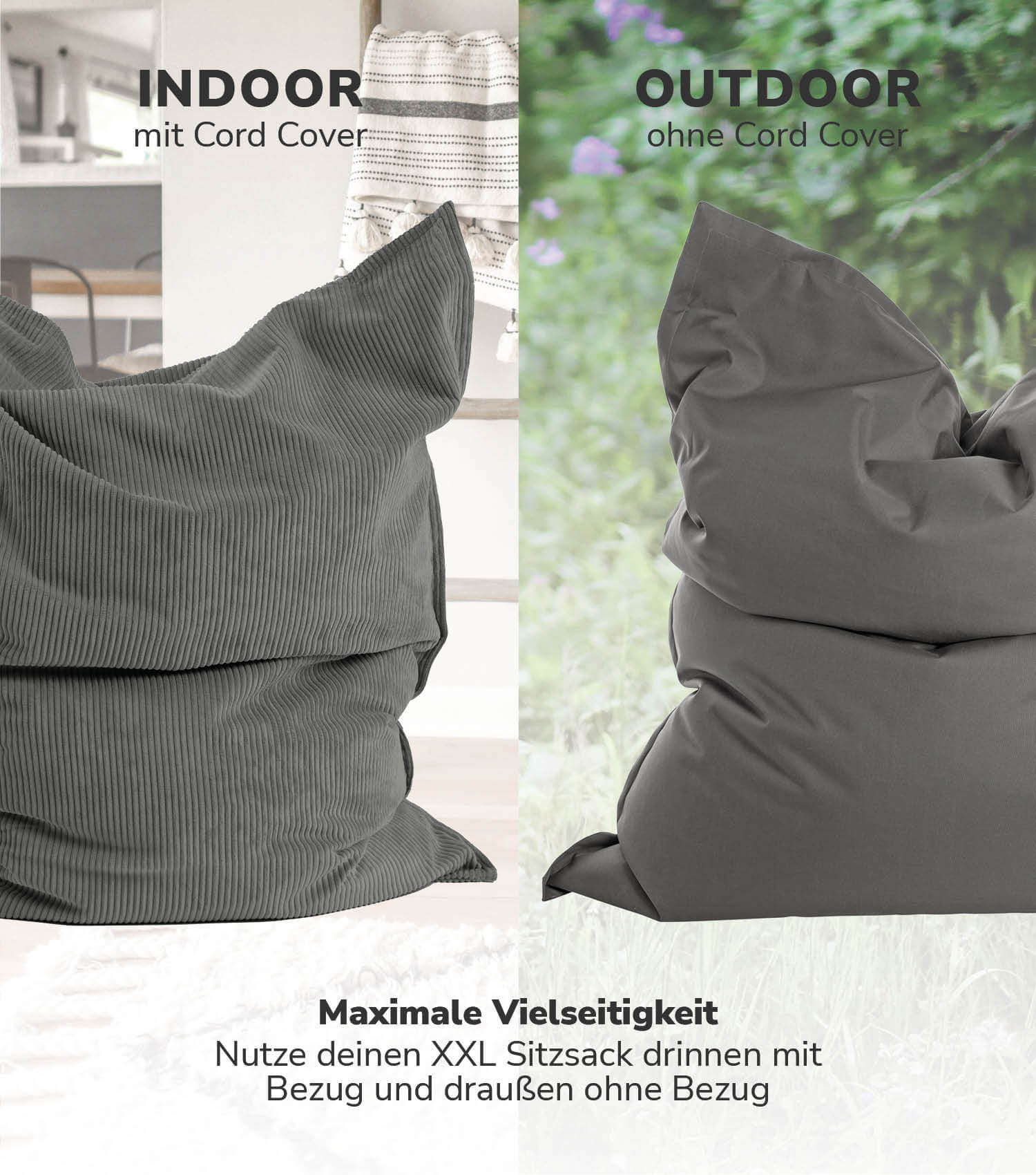 Housse pour pouf bean bag en tissu côtelé, couleur anthracite
