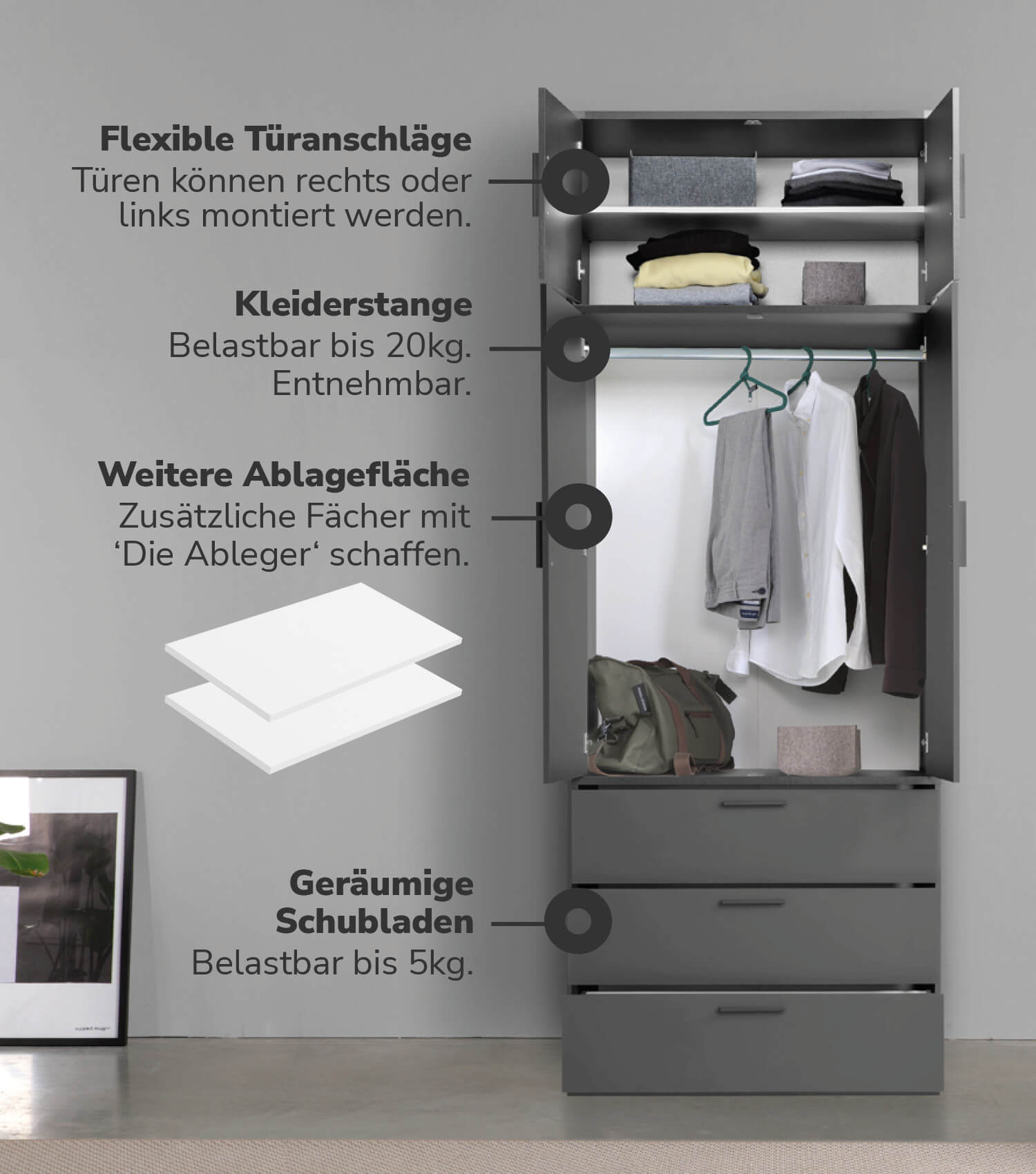 Armoire penderie chambre à coucher, meuble de rangement 