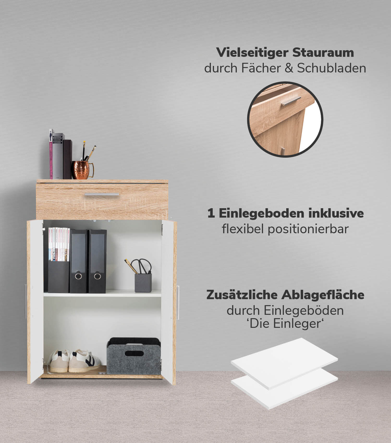 Mehrzweckschrank + Schubladen 'Der Praktische' Aktenschrank Schuhschrank