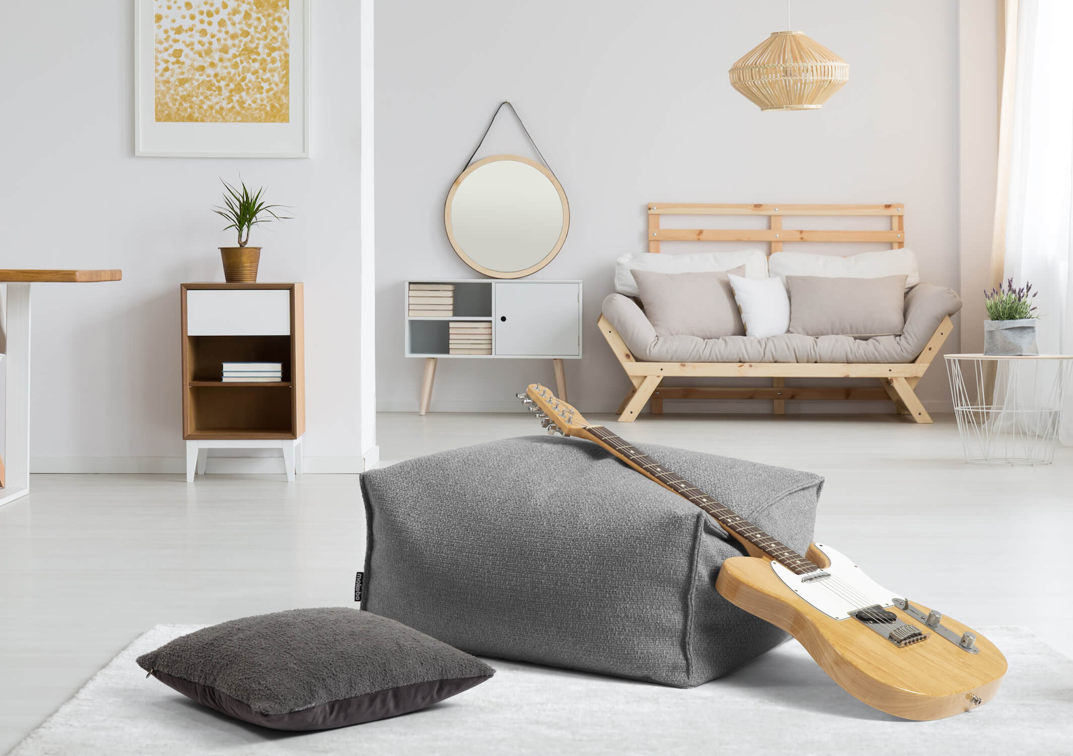 Pouf d'intérieur gris carré repose-pieds coussin de sol 'Der Ruhestifter' tabouret bas 