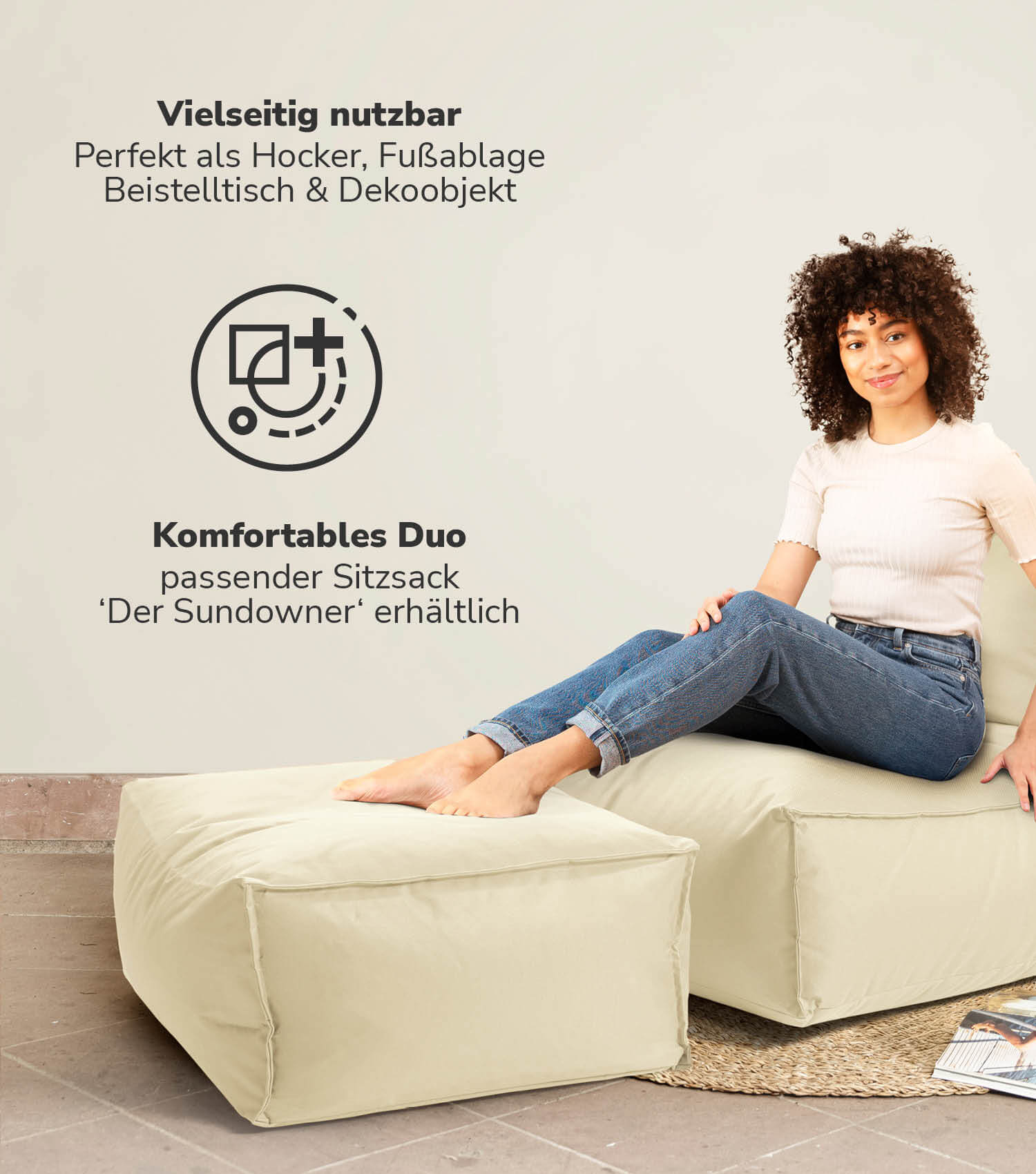Pouf extérieur carré repose-pieds coussin de sol 'Der Ruhepouf' tabouret bas eckig
