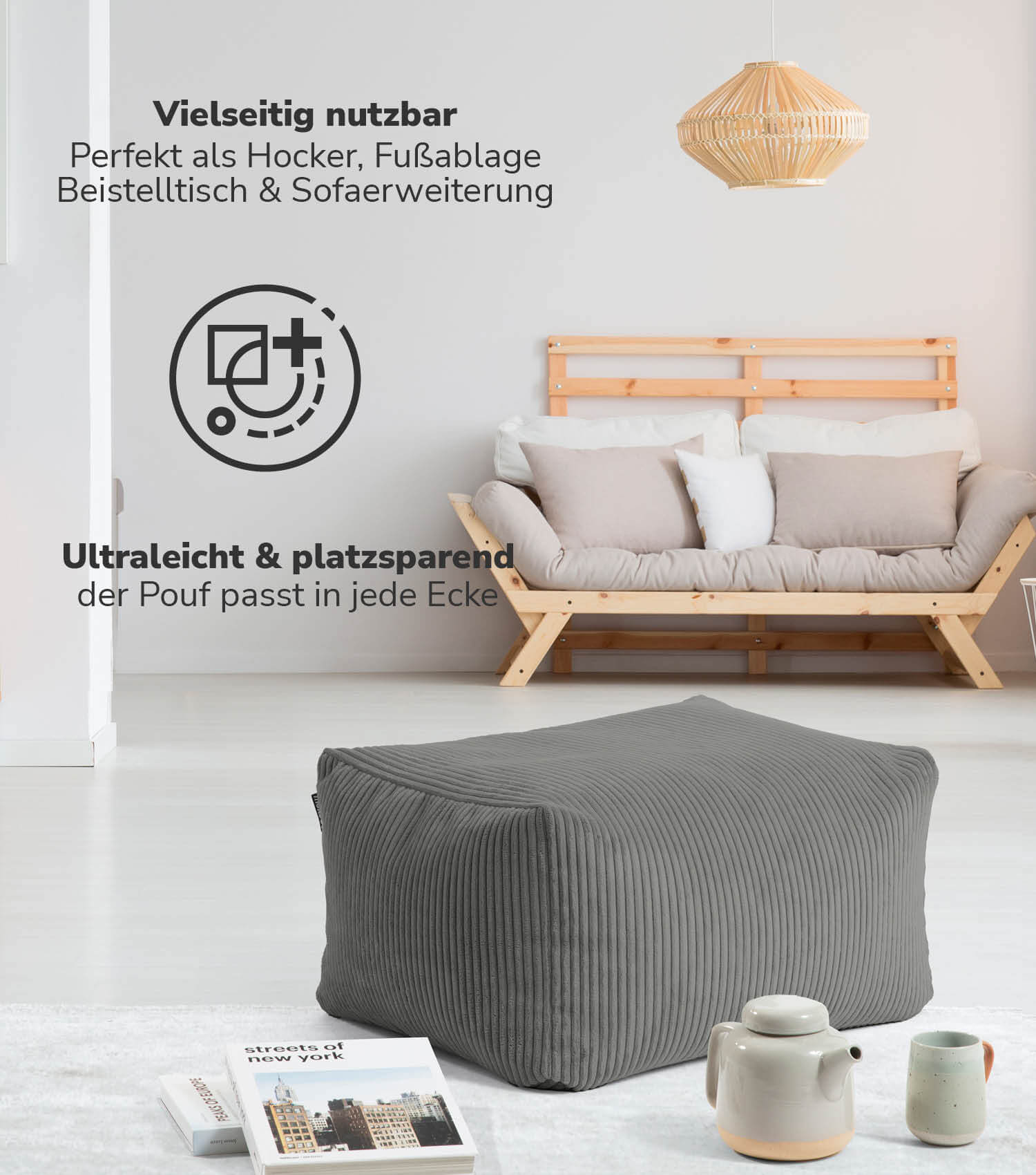 Pouf d'intérieur tabouret coussin de sol 'Der Ruhestifter' repose-pieds carré