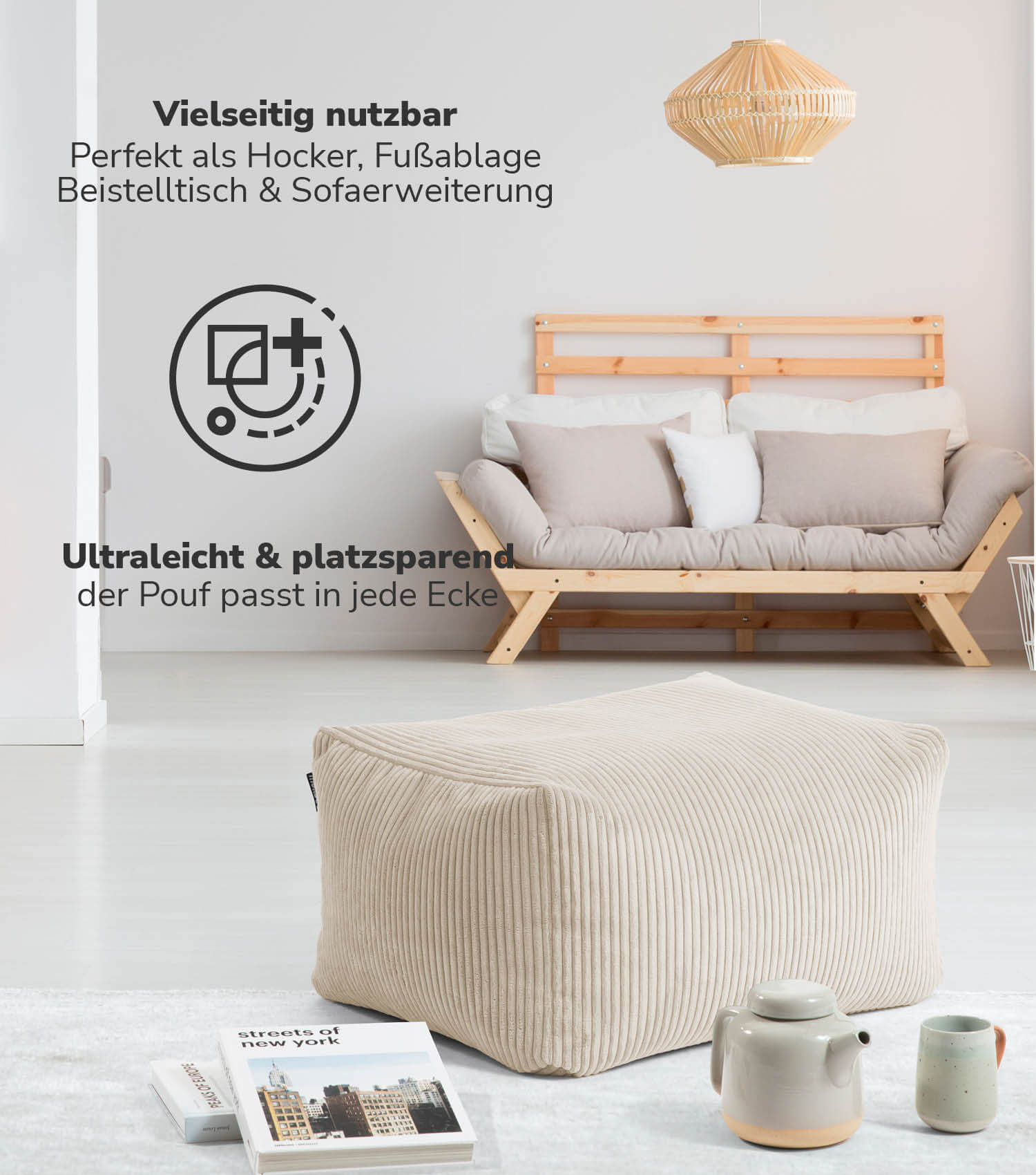 Pouf d'intérieur tabouret assise coussin de sol 'Der Ruhestifter' repose-pieds carré