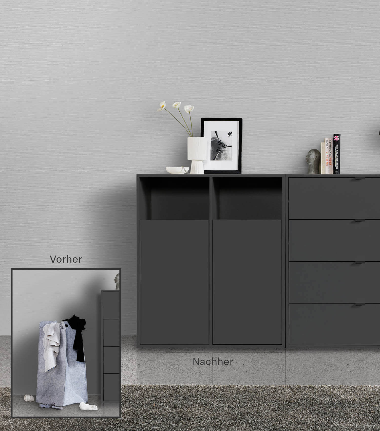Panier à linge en bois avec séparateur pour le tri du linge