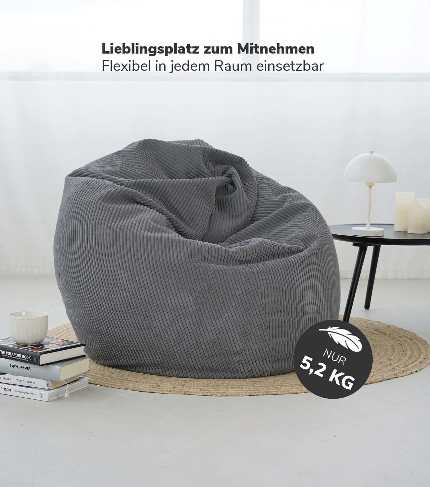 Pouf poire en velours côtelé anthracite, coussin de sol pour enfant