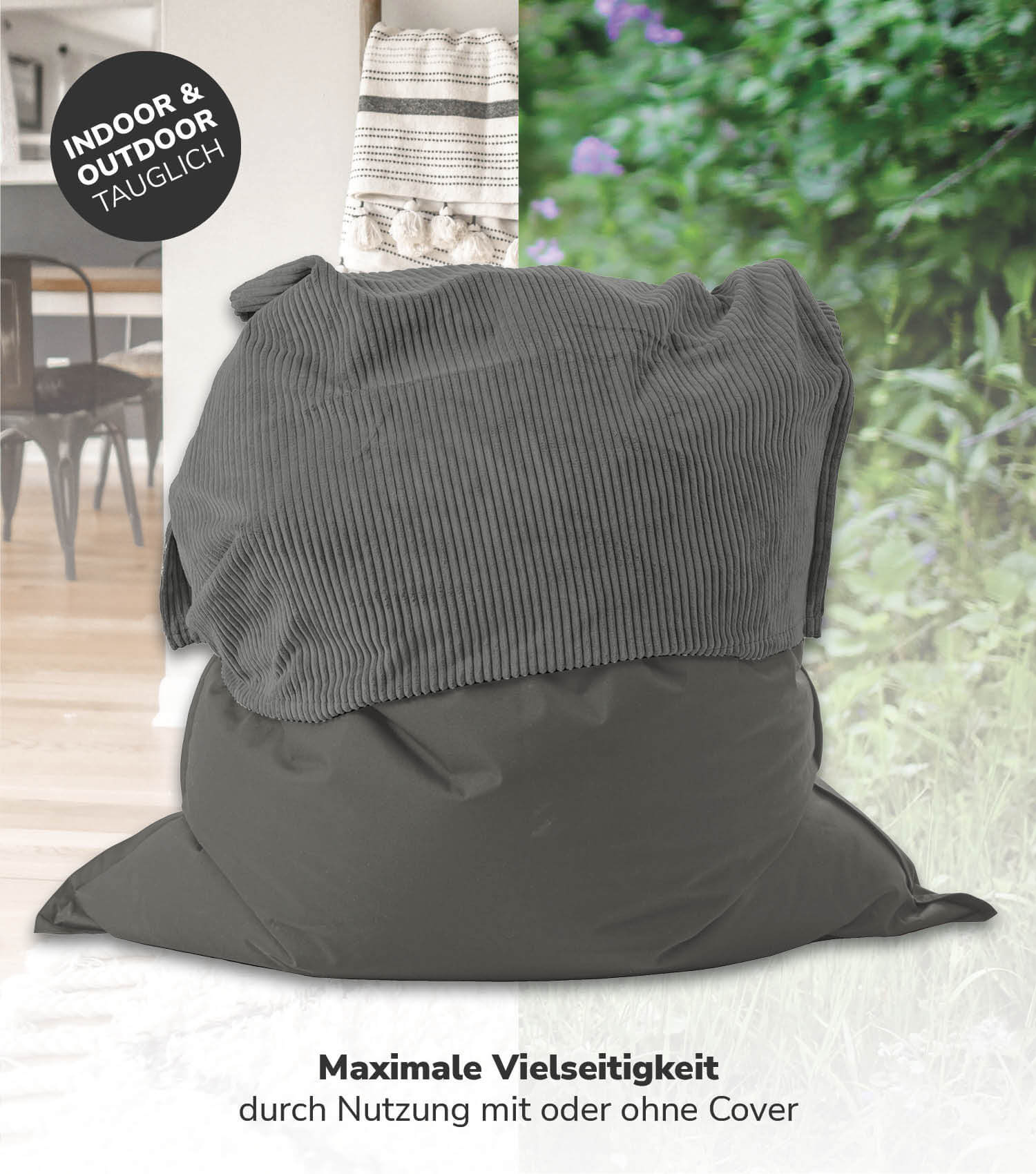 Pouf géant XXL avec housse en velours côtelé, bean bag rembourré, coussin de sol