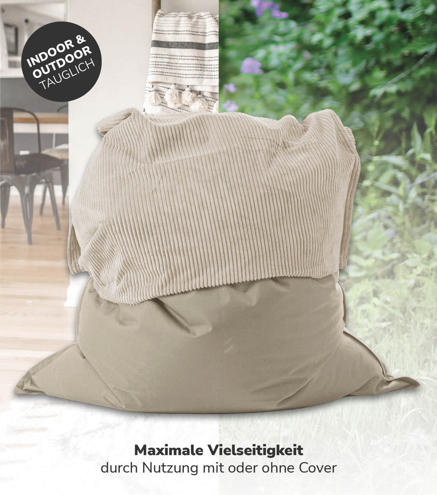 Pouf géant XXL avec housse en velours côtelé, repose-pieds design