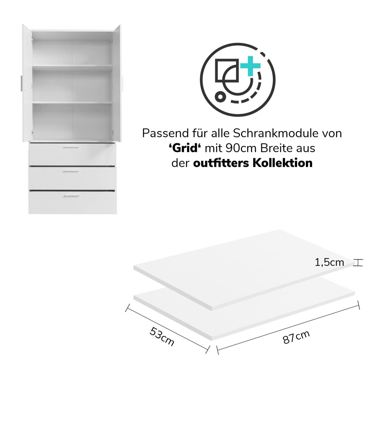 Wardrobe internal shelf 'Die Ableger' for 90 cm width