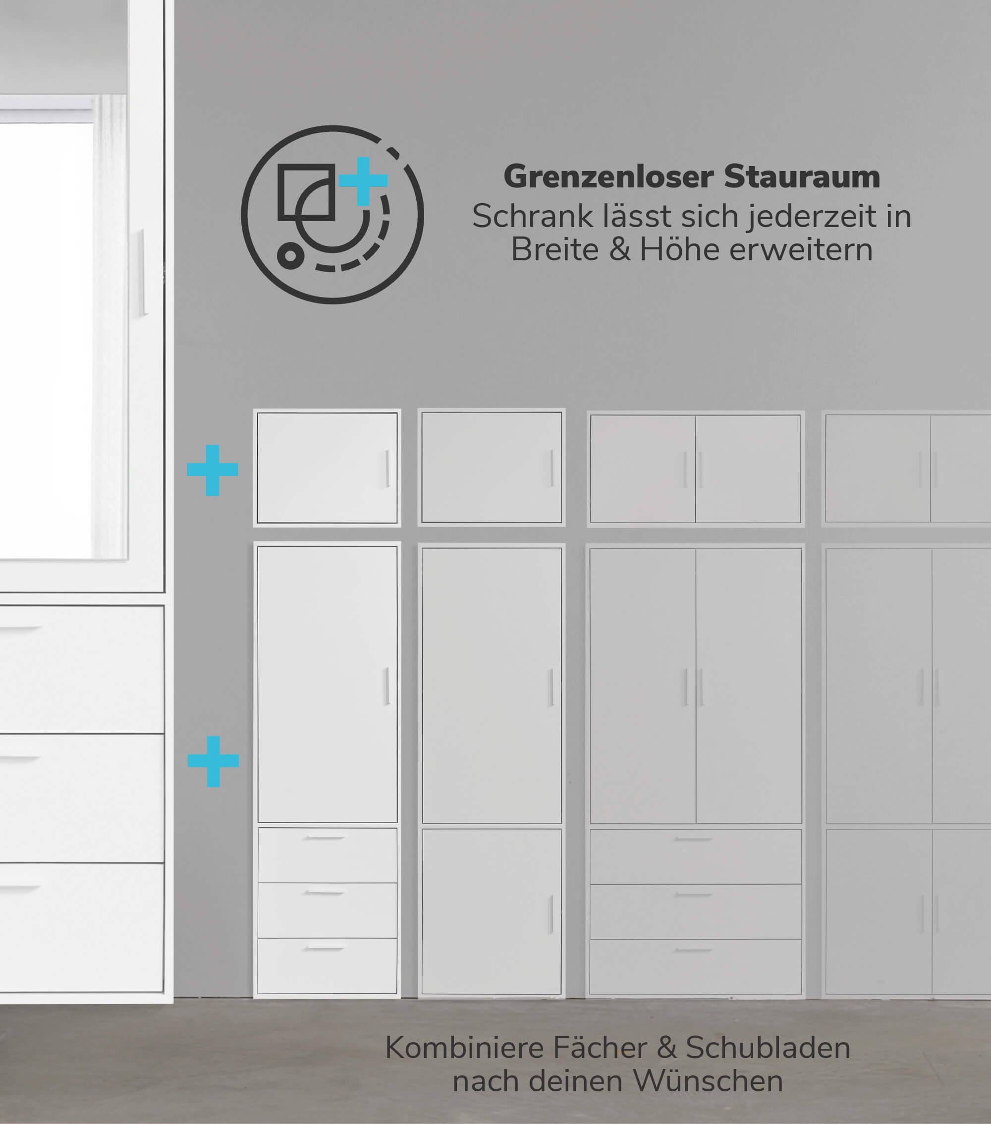 Armoire de rangement chambre à coucher, penderie modulable - sku_KS1+AM.90_3SK_2T-w