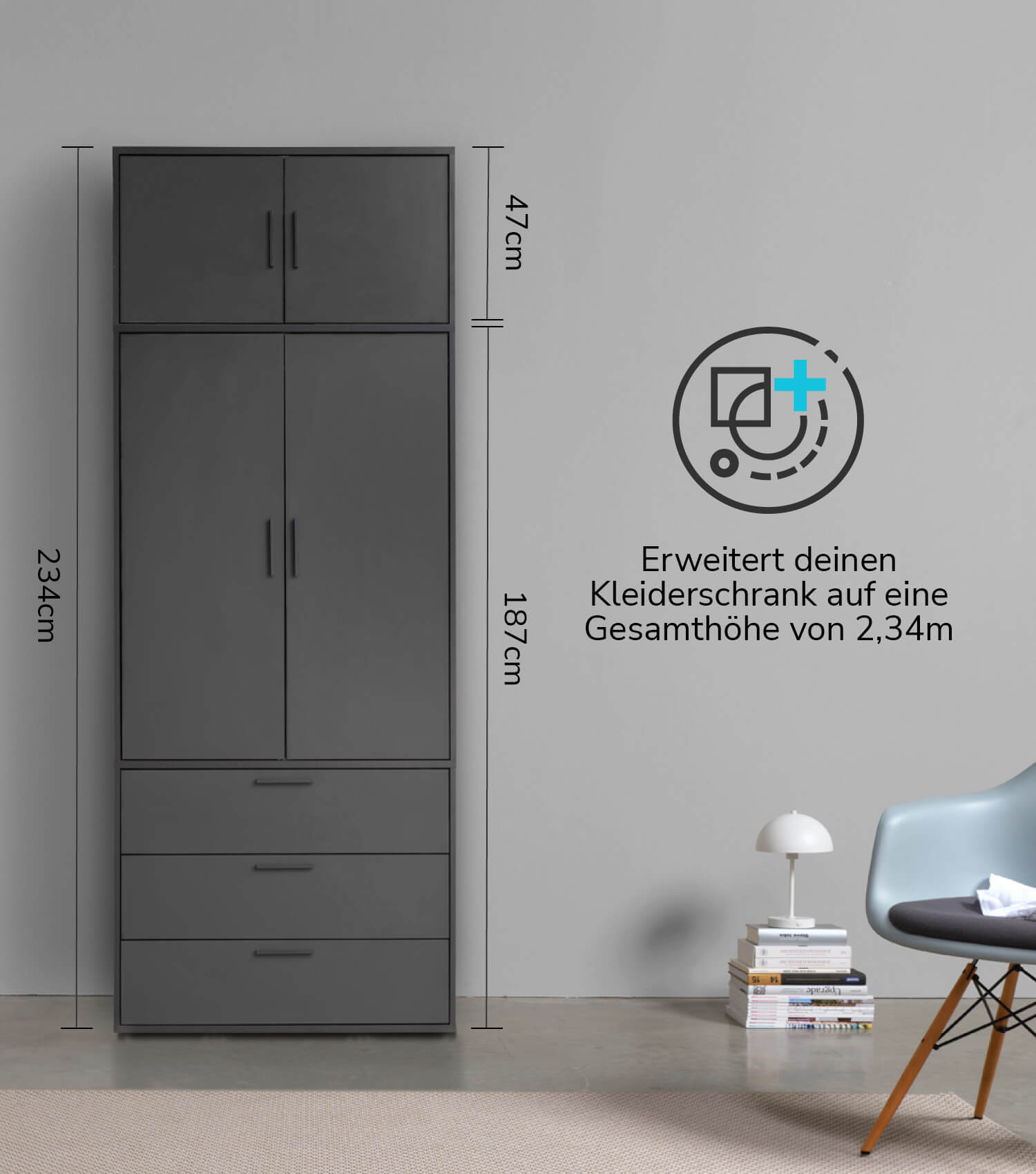 Dessus d'armoire à 2 portes en chêne anthracite - mokebo KSA1.90