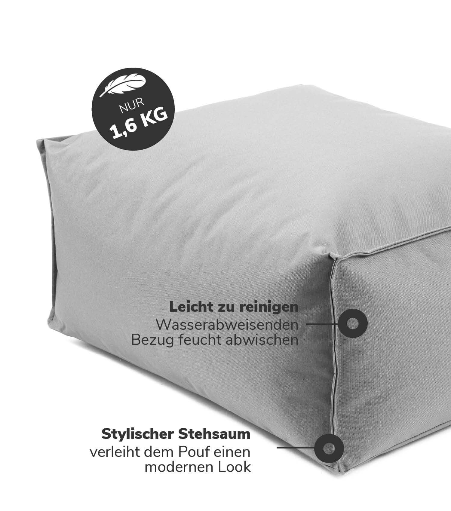 Pouf d'extérieur gris carré repose-pieds coussin de sol 'Der Ruhepouf'