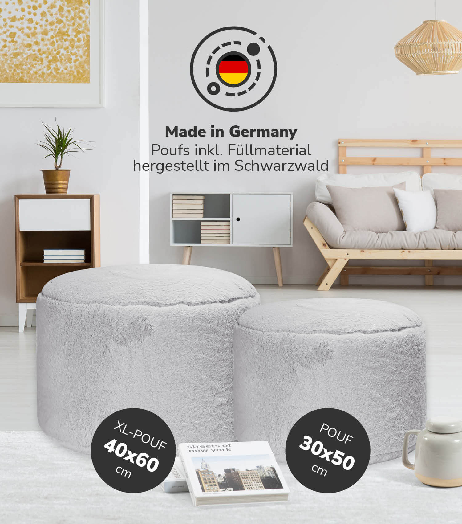 Pouf repose-pieds gris en tissu doux mokebo