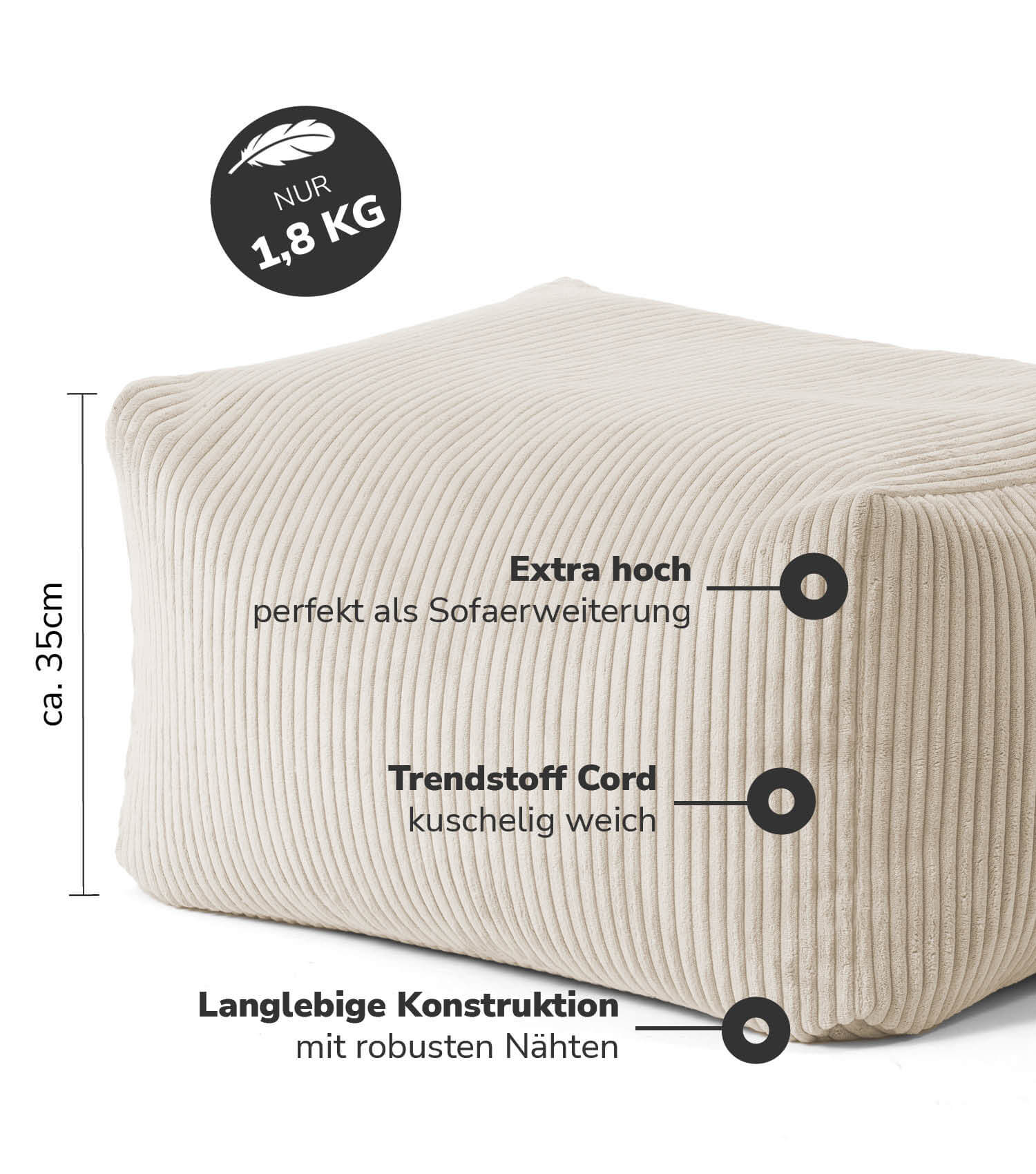 Pouf d'intérieur tabouret de sol coussin 'Der Ruhestifter' repose-pieds carré