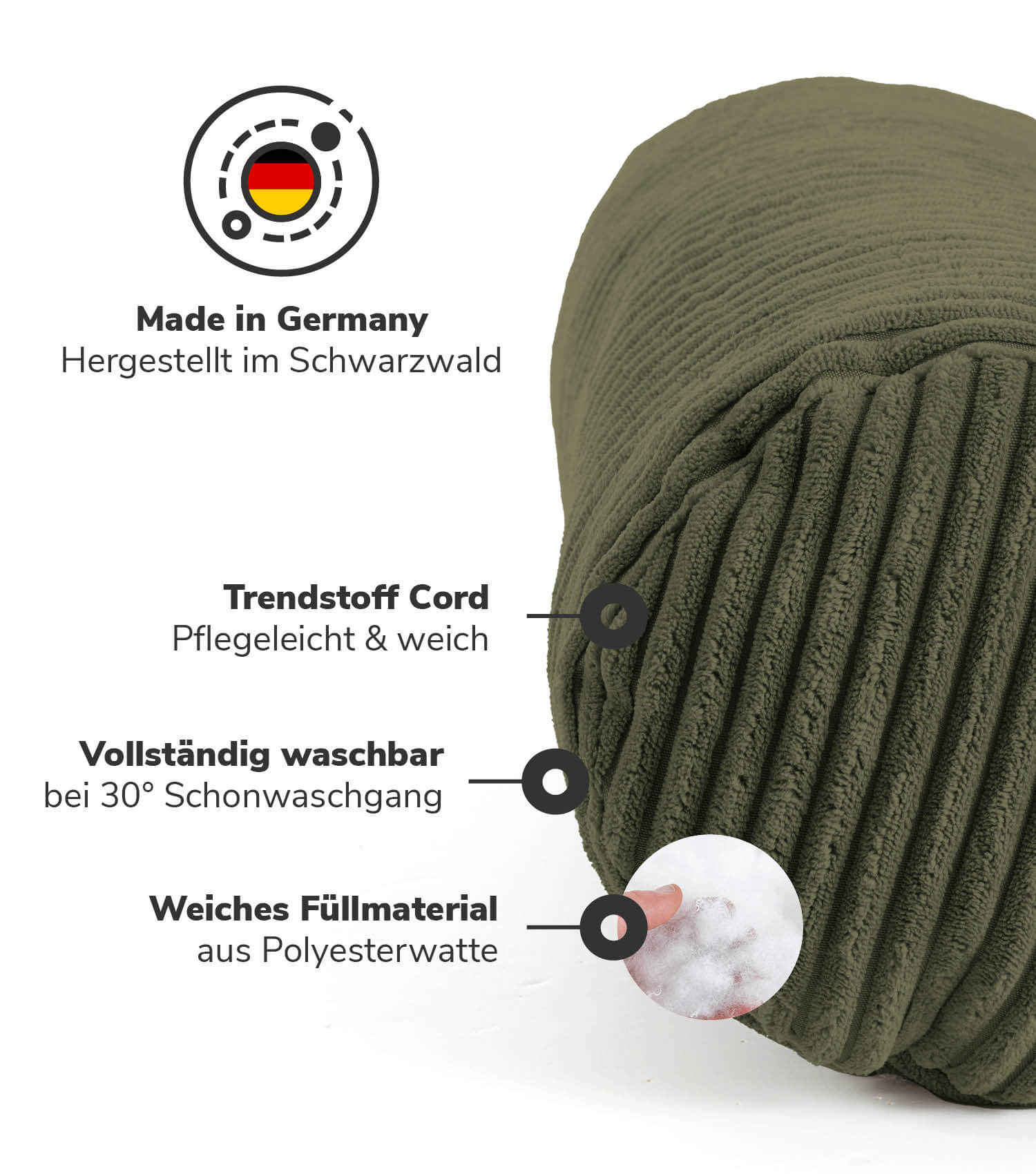 Coussin cervical rouleau de soutien pour la nuque, lecture et lombaires - sku_PI8Poso-046oliv