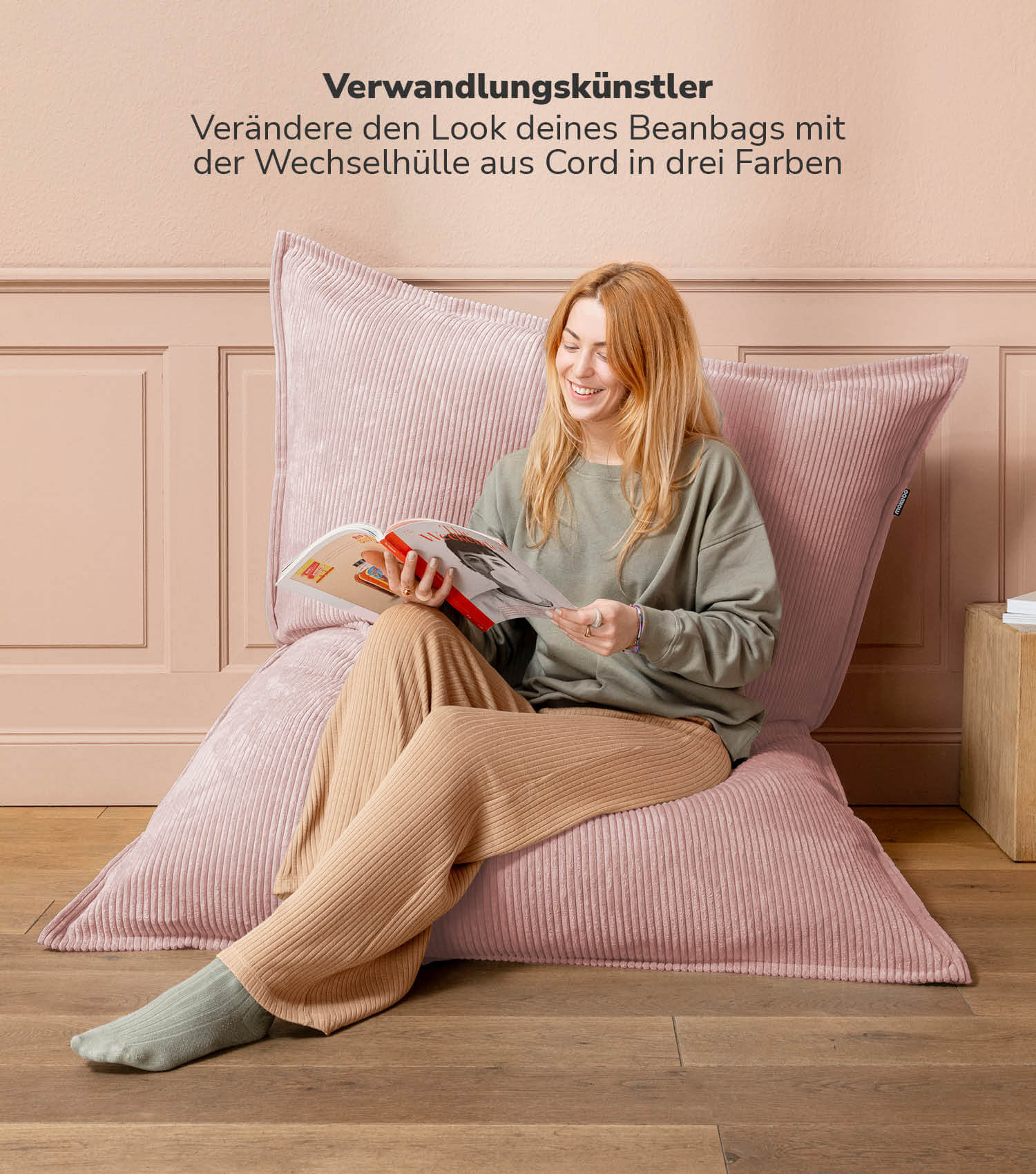 Housse de pouf bean bag en velours côtelé rose