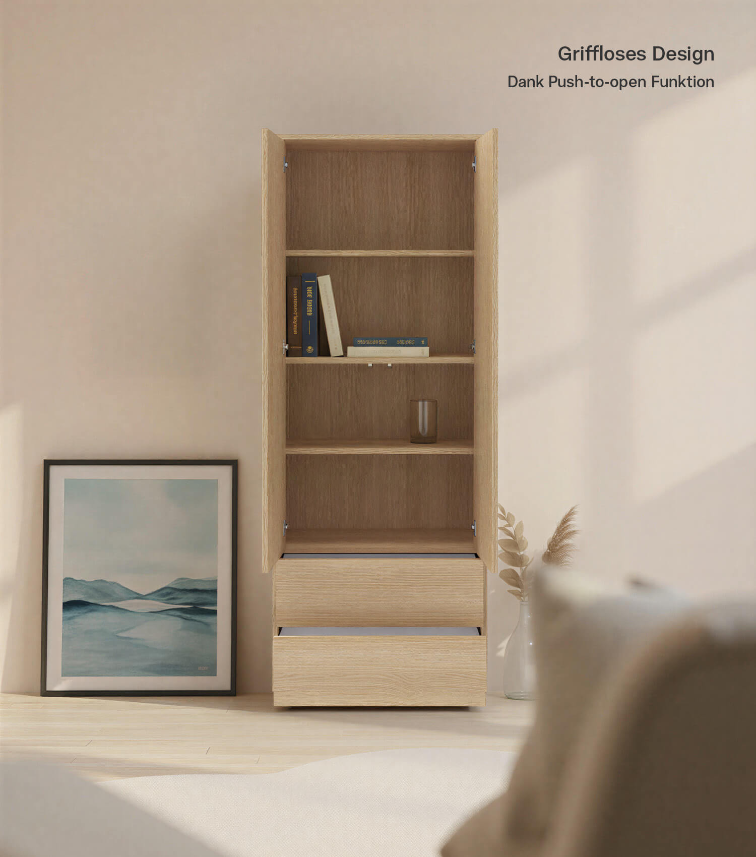 Armoire haute meuble salon verre chêne buffet rangement