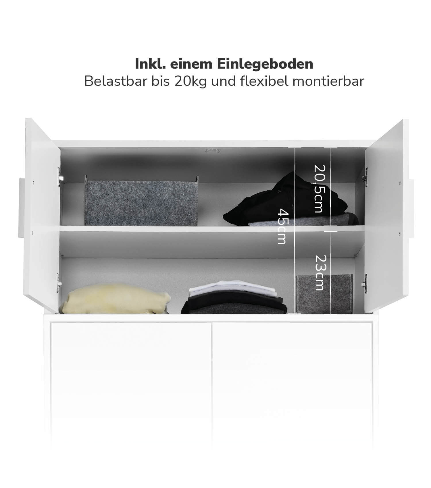 Dessus d'armoire blanc avec 2 portes pour rangement supplémentaire