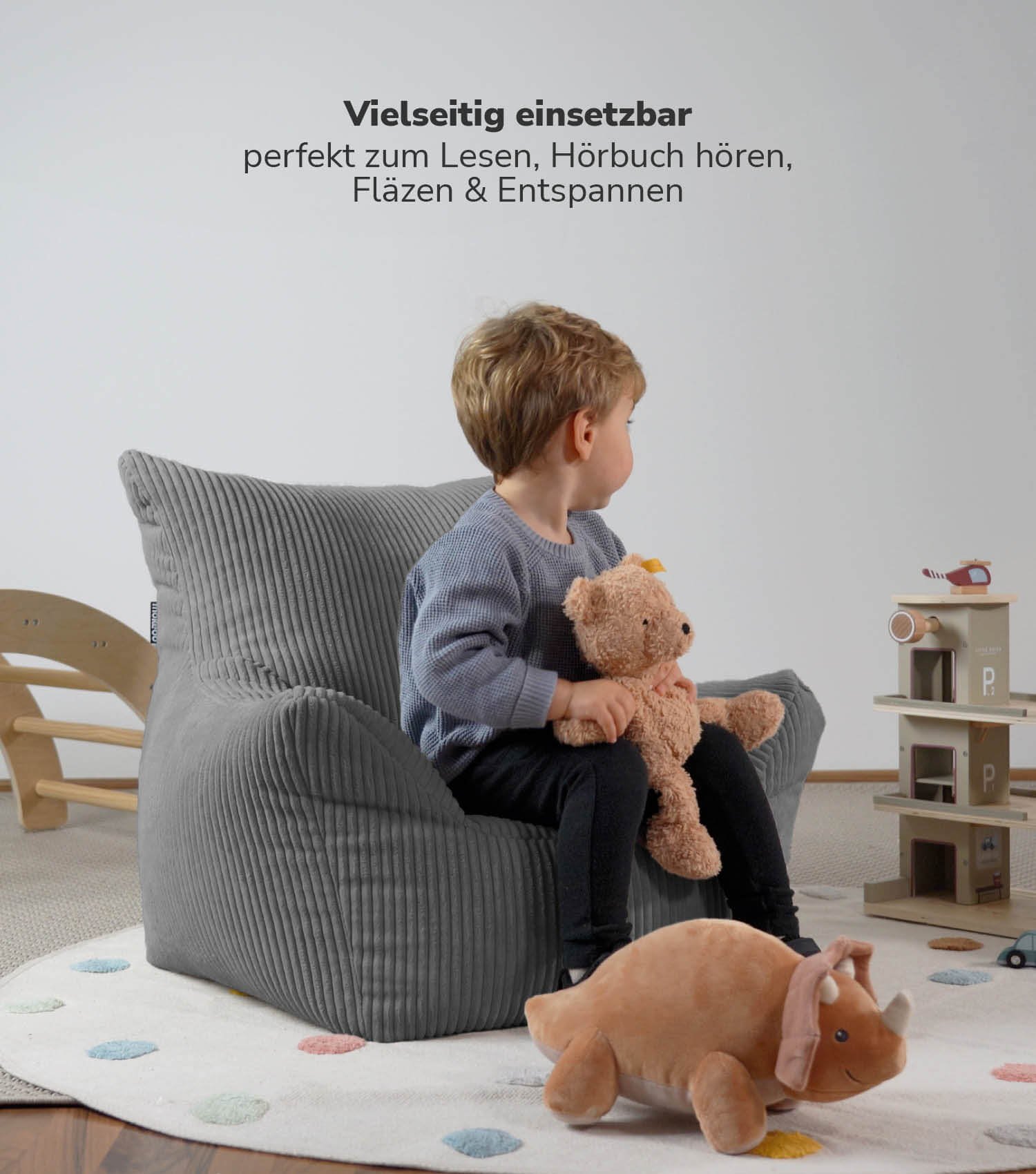 Pouf de sol pour enfant en velours côtelé, fauteuil de lecture confortable pour enfant