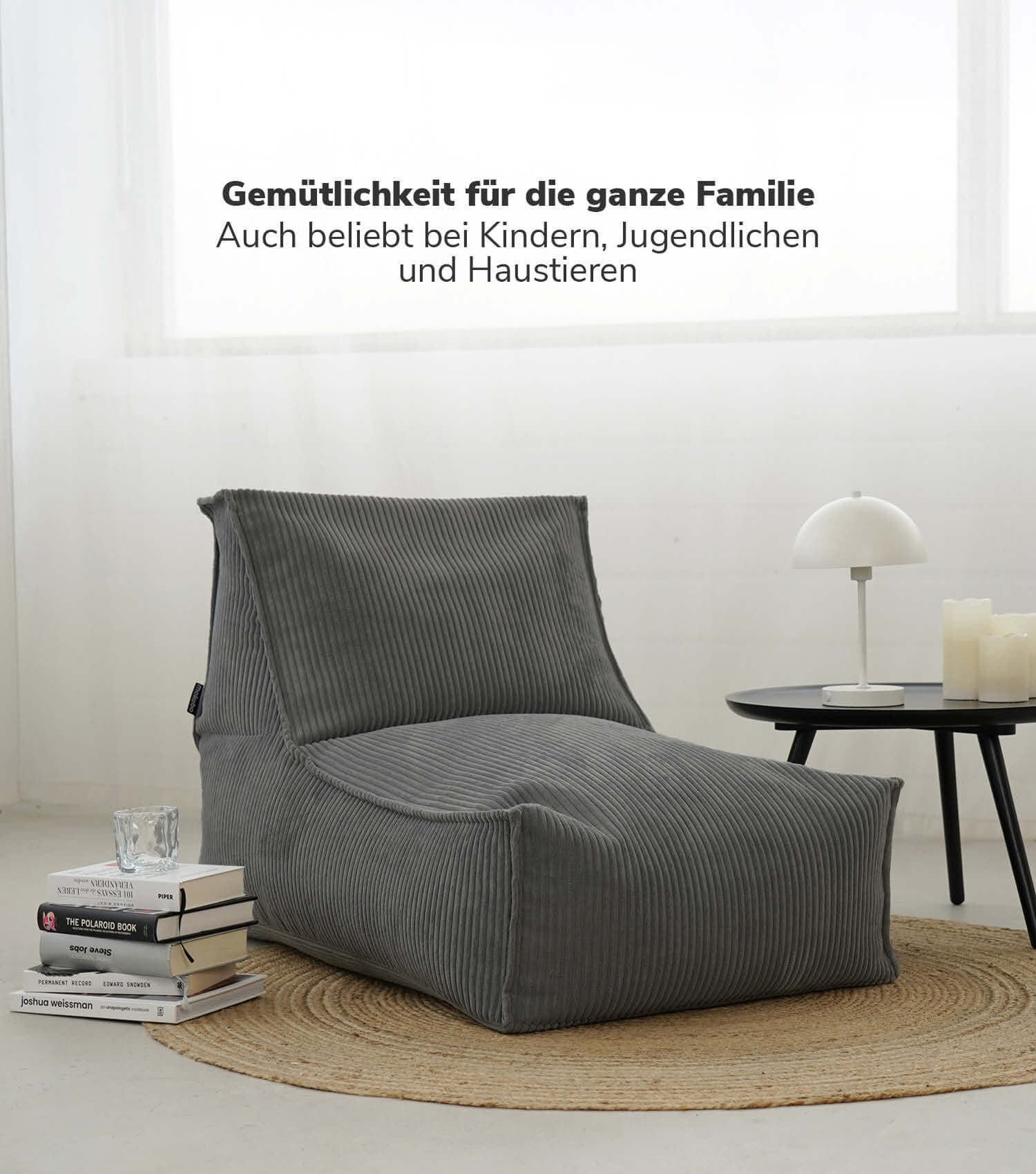 Pouf géant XXL + repose-pieds pour enfants et adultes avec remplissage 'Der Gelassene'