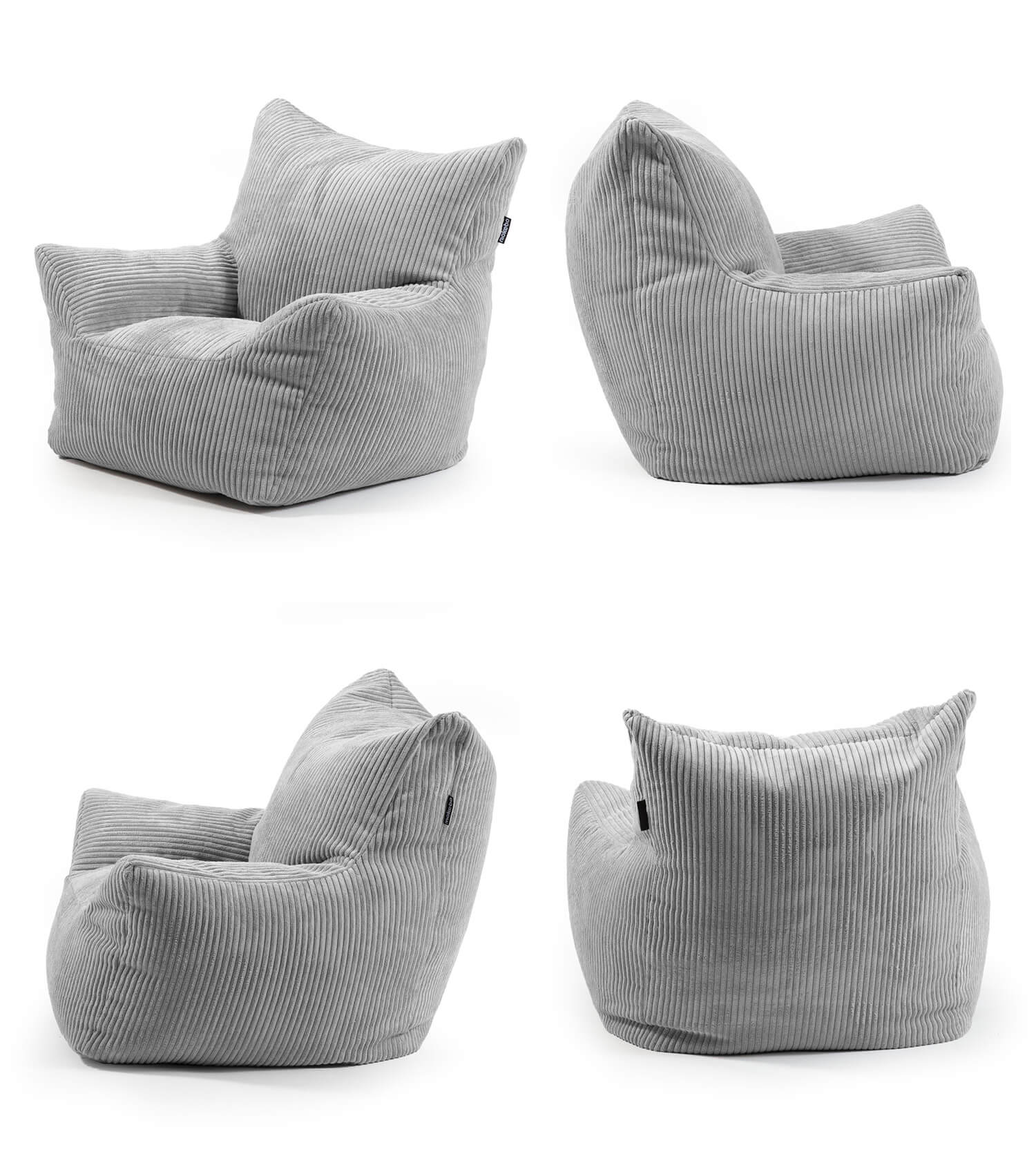 Fauteuil enfant en velours côtelé gris, pouf de sol pour enfant, coussin de sol, sac de siège enfant pour intérieur et extérieur