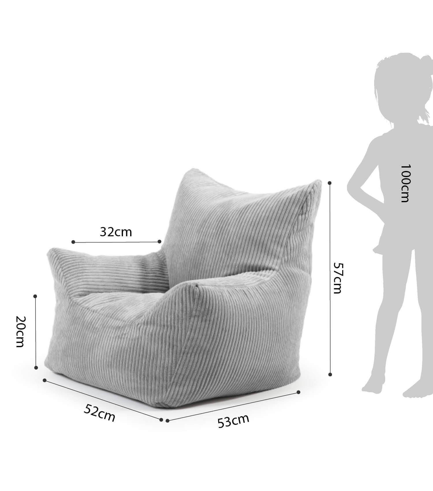Pouf poire enfant en velours côtelé, fauteuil enfant gris pour lire ou se détendre