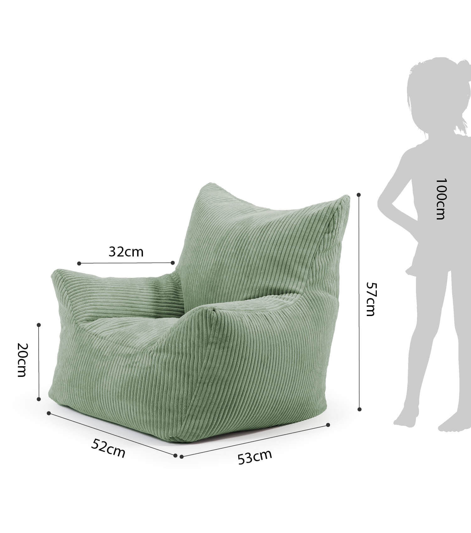 Fauteuil poire enfant en velours côtelé, coussin de sol pour enfant, pouf de lecture