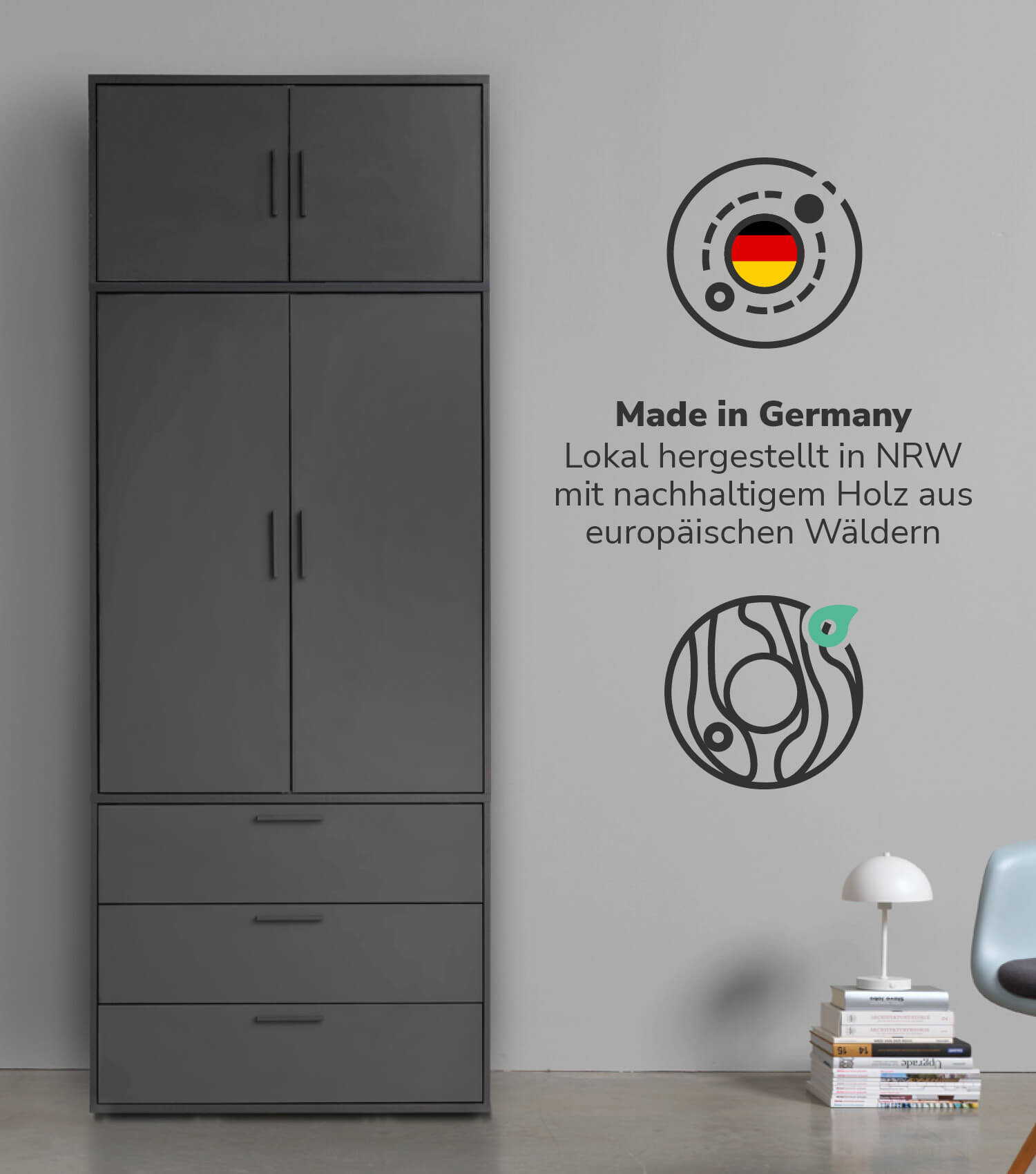 Armoire penderie chambre à coucher chêne anthracite