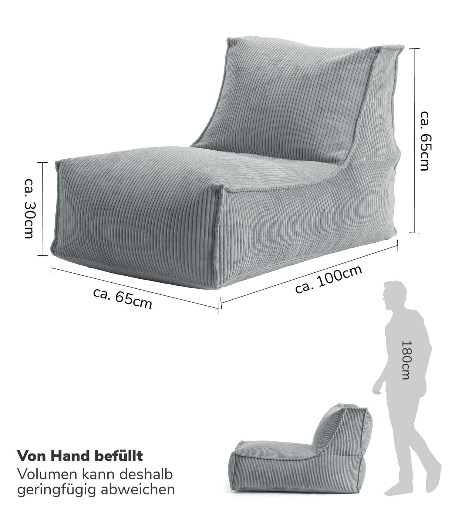 Pouf géant XXL + repose-pieds pour enfants et adultes avec remplissage 'Der Gelassene'