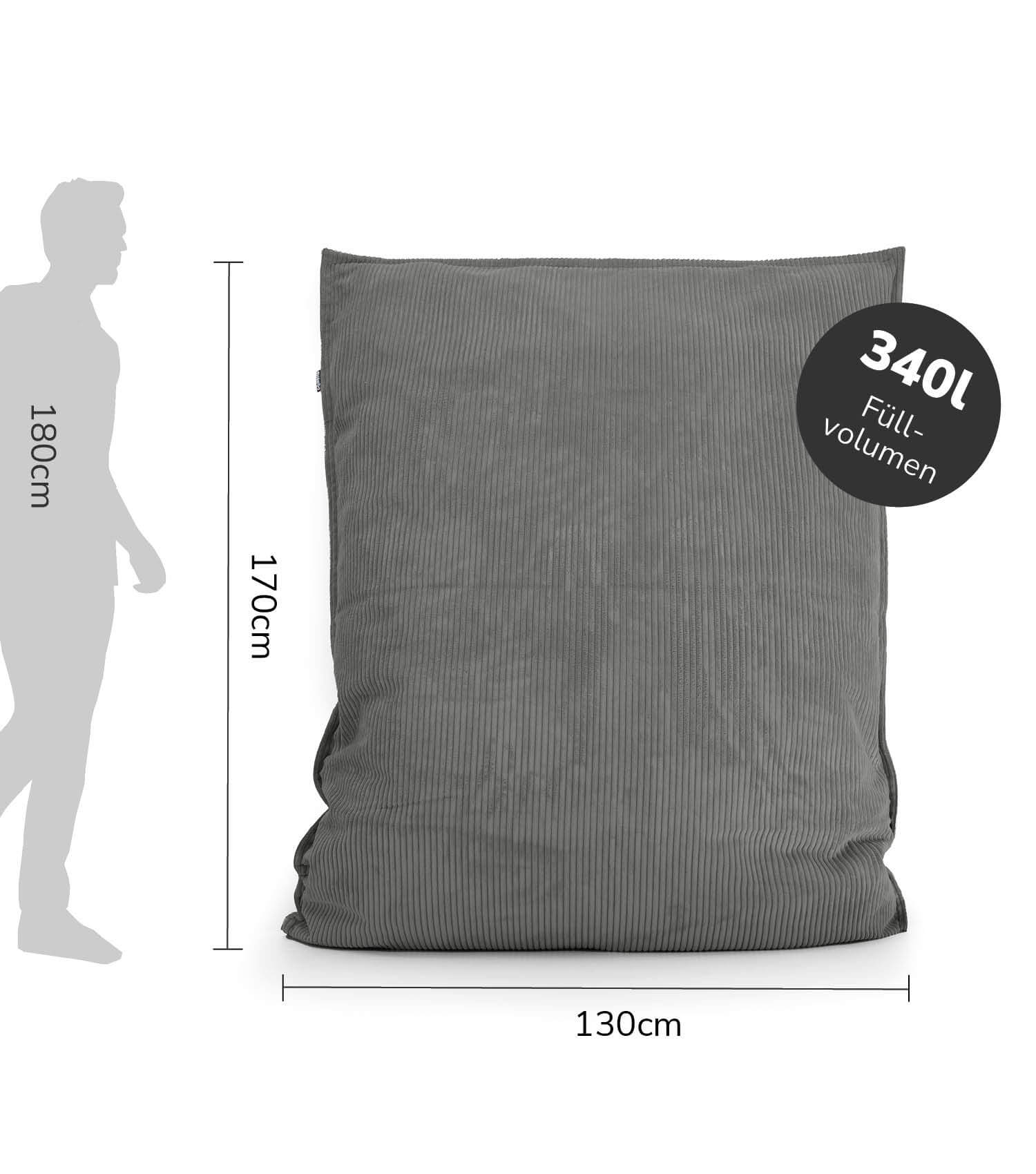 Pouf géant XXL avec housse en velours côtelé, bean bag rembourré, coussin de sol