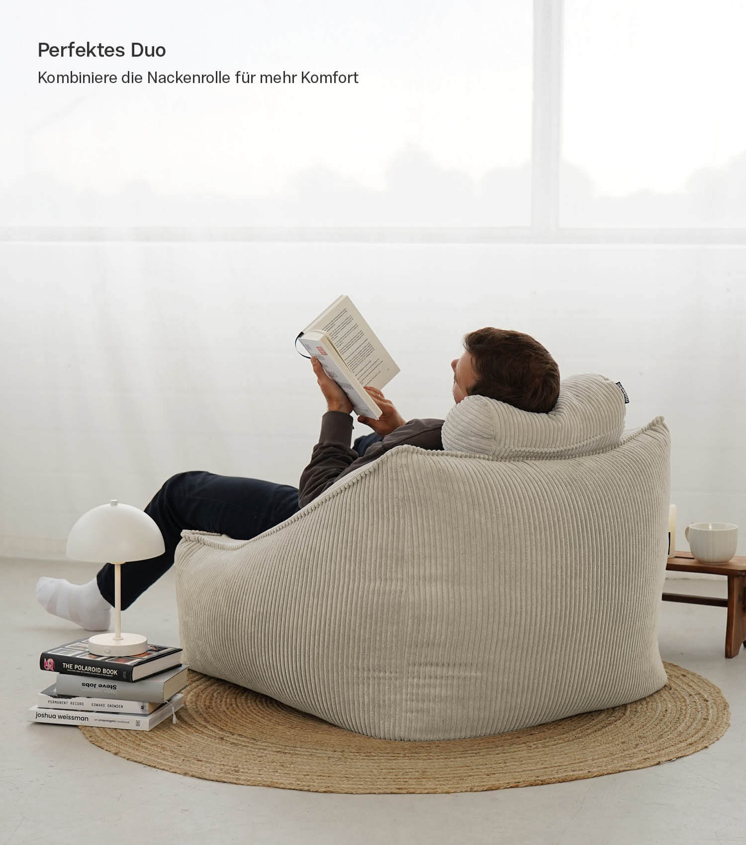 Fauteuil Cord XXL sac à haricots avec accoudoirs couleur naturelle