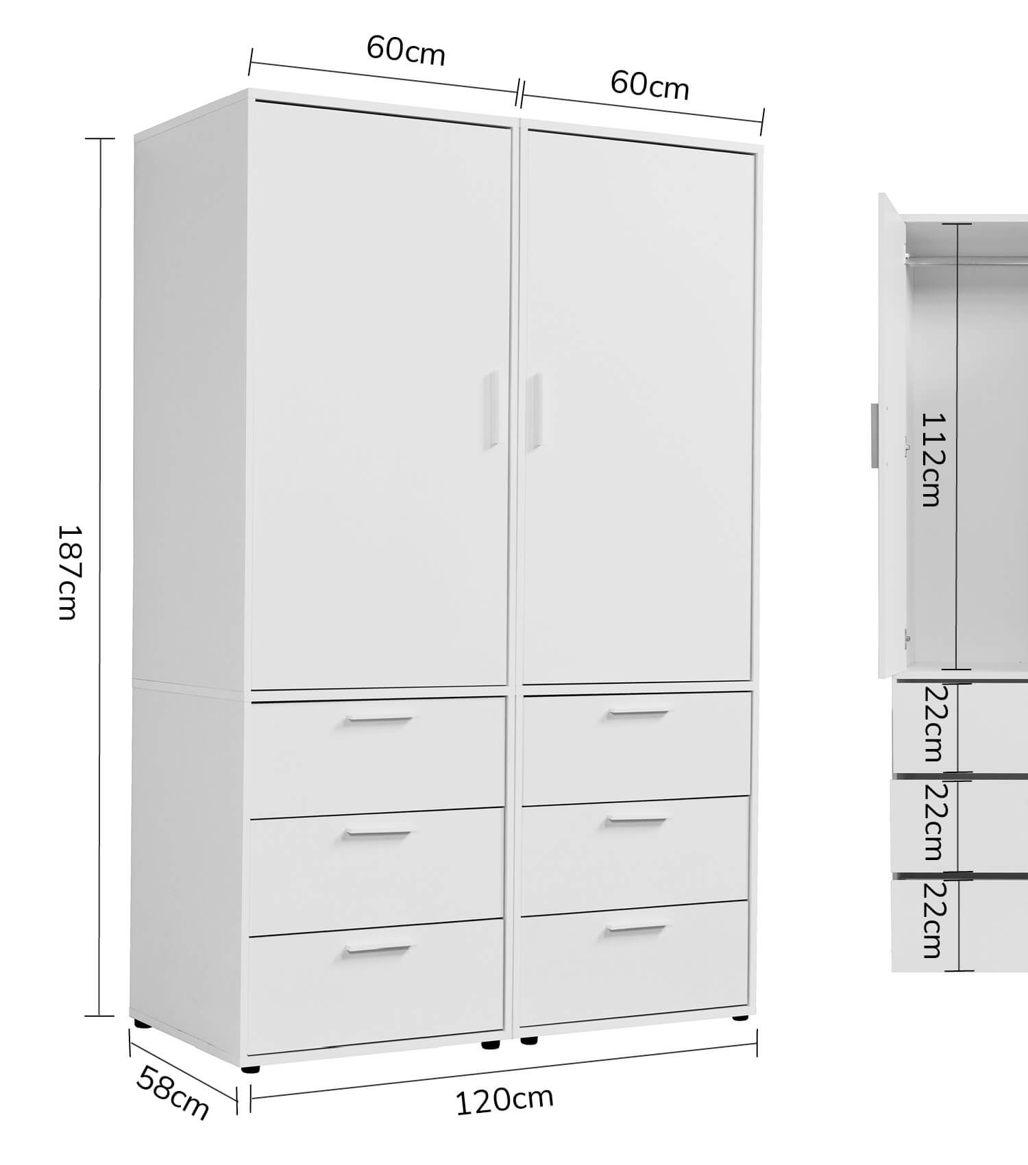 Armoire penderie chambre à coucher couloir, 2 portes 