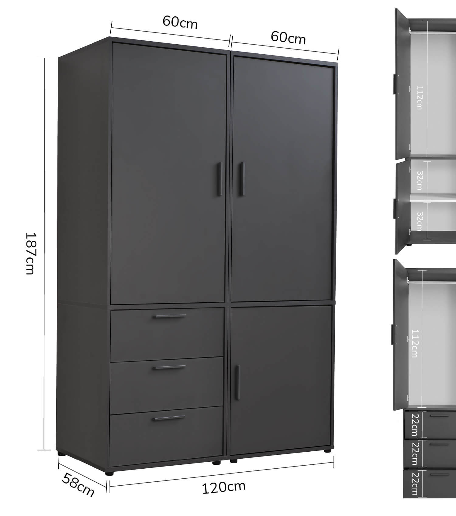 Armoire de chambre Penderie Armoire de couloir Meuble de rangement