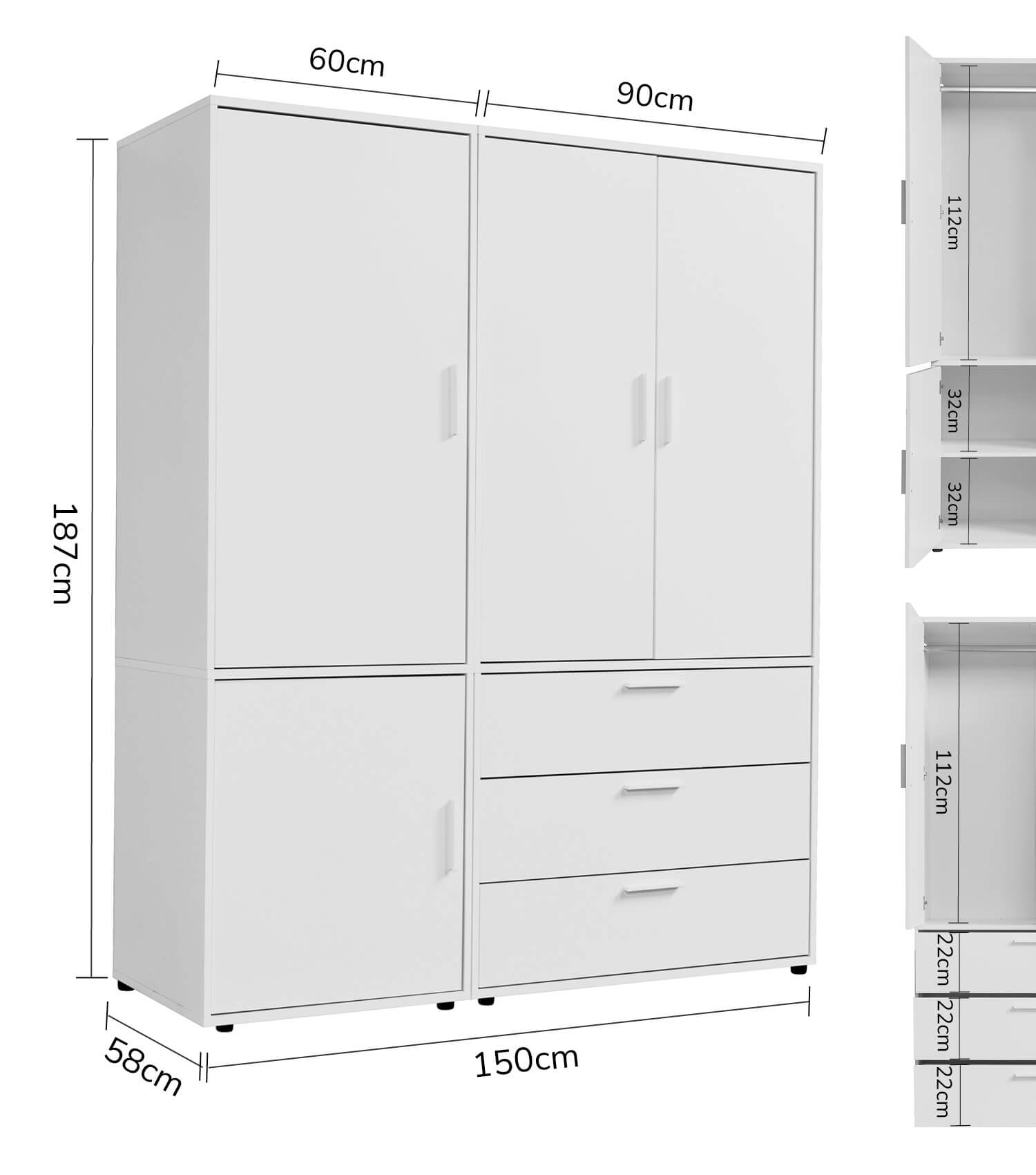 Armoire de rangement en bois - Kleiderschrank Garderobenschrank Schlafzimmerschrank Flurschrank