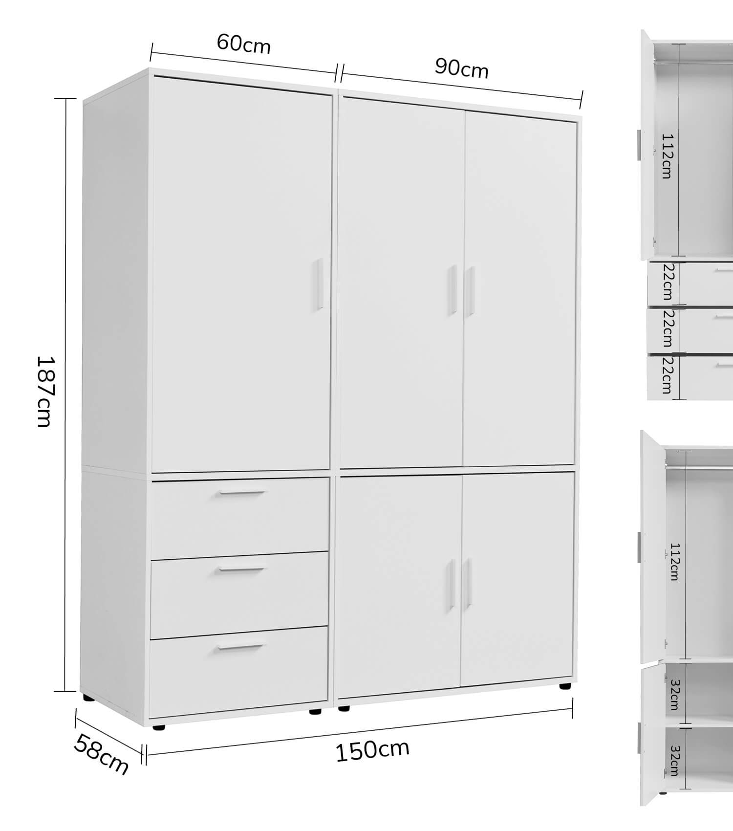 Armoire penderie chambre à coucher couloir blanc