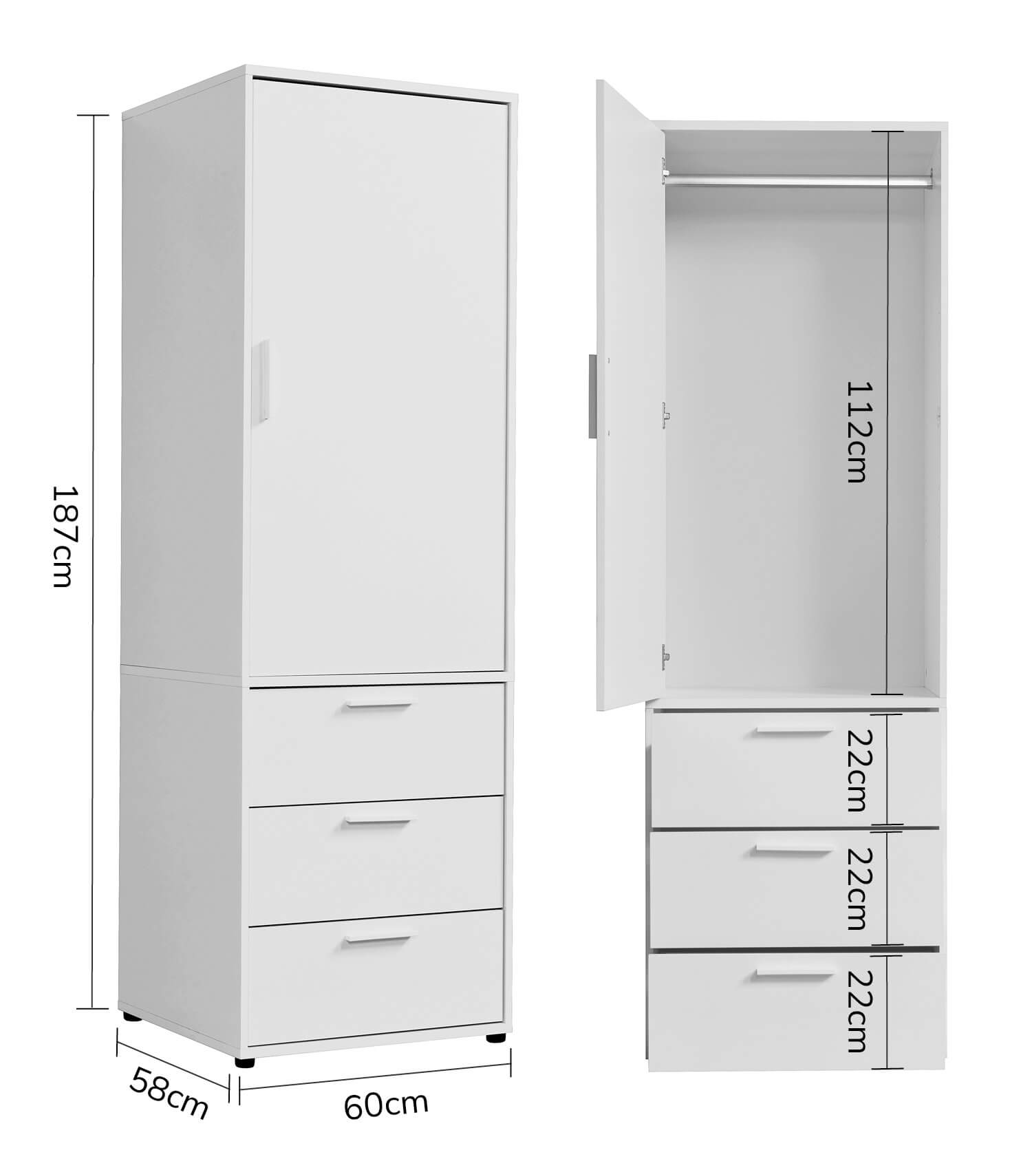 Armoire penderie chambre à coucher couloir blanc