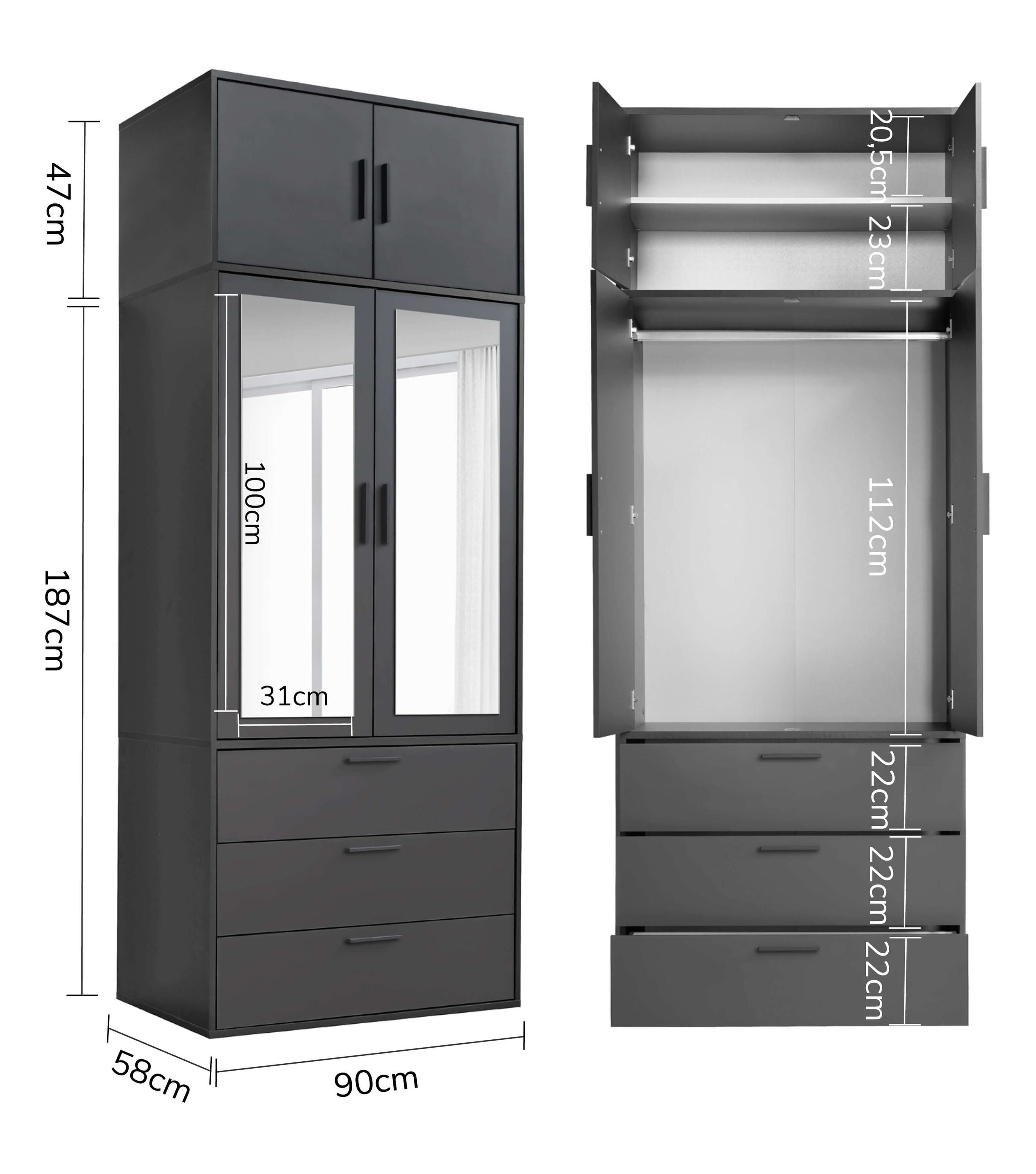 Armoire penderie chambre à coucher, meuble de rangement 