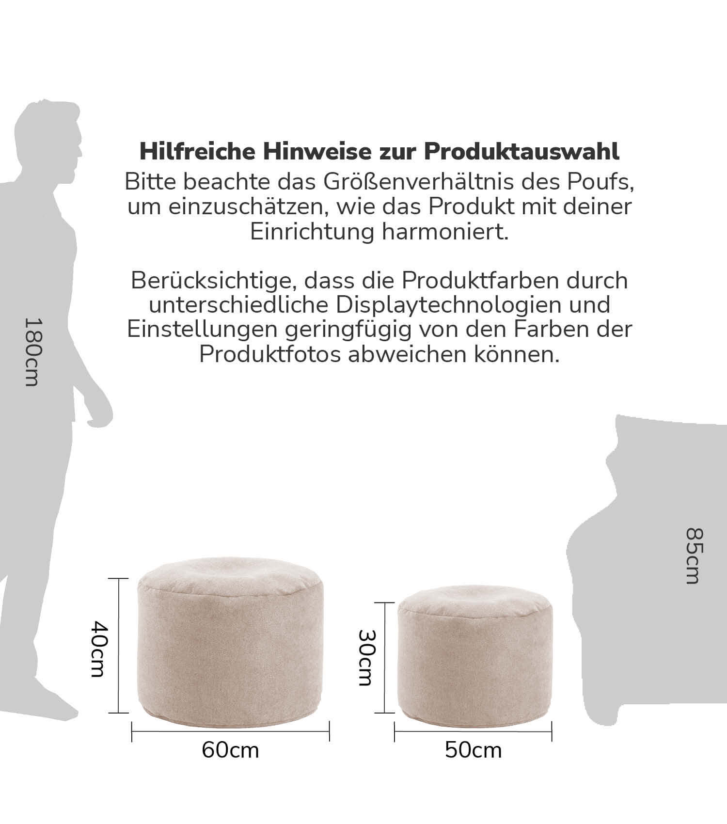 Pouf intérieur tabouret rembourré coussin de sol 'Der Ruhepouf' repose-pieds rond