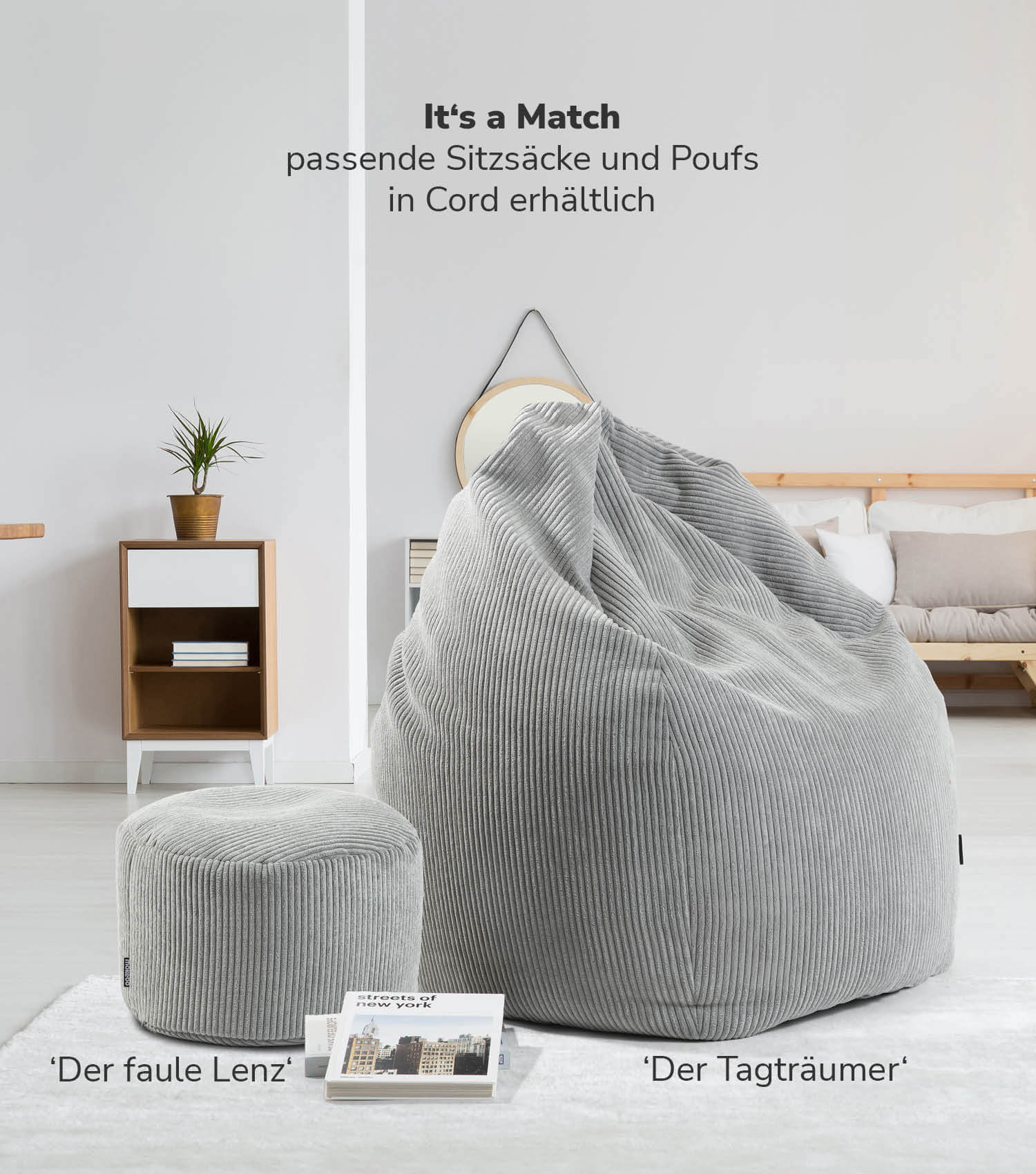 Pouf d'intérieur carré gris tabouret assise coussin sol 'Der Ruhestifter' repose-pieds