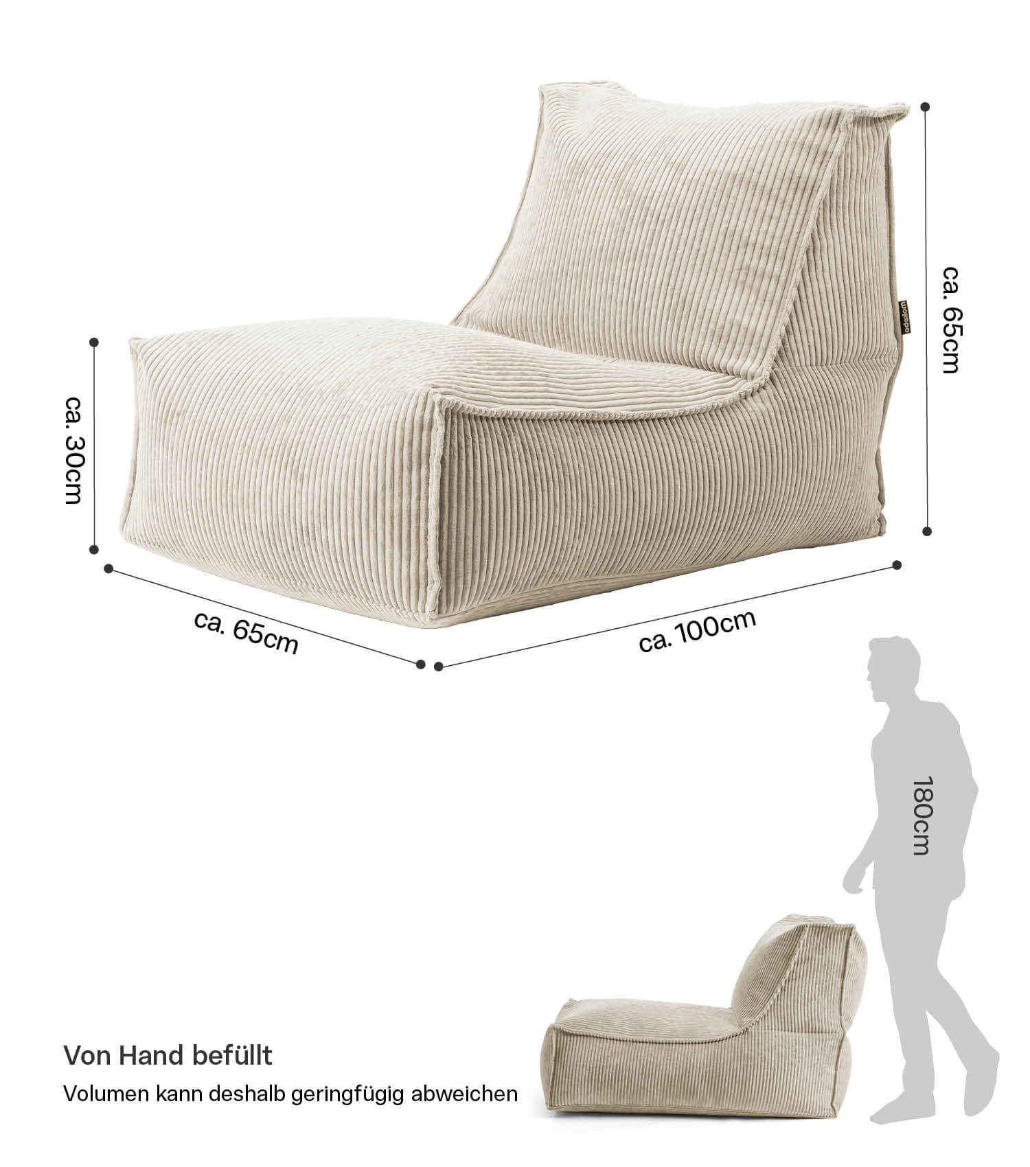 Pouf géant XXL + repose-pieds pour enfants et adultes avec remplissage 'Der Gelassene'