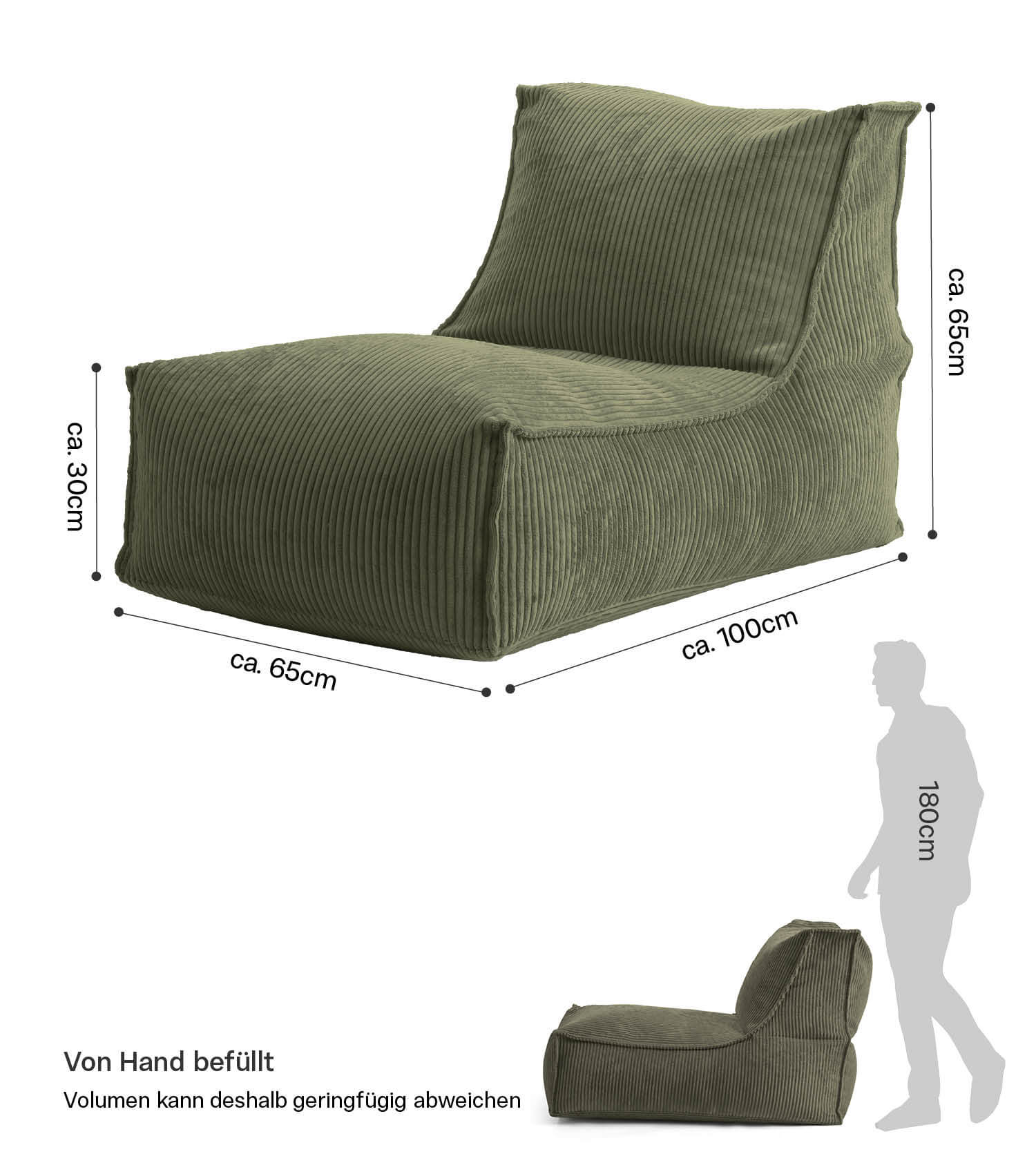 Pouf géant XXL + repose-pieds pour enfants et adultes avec remplissage 'Der Gelassene'