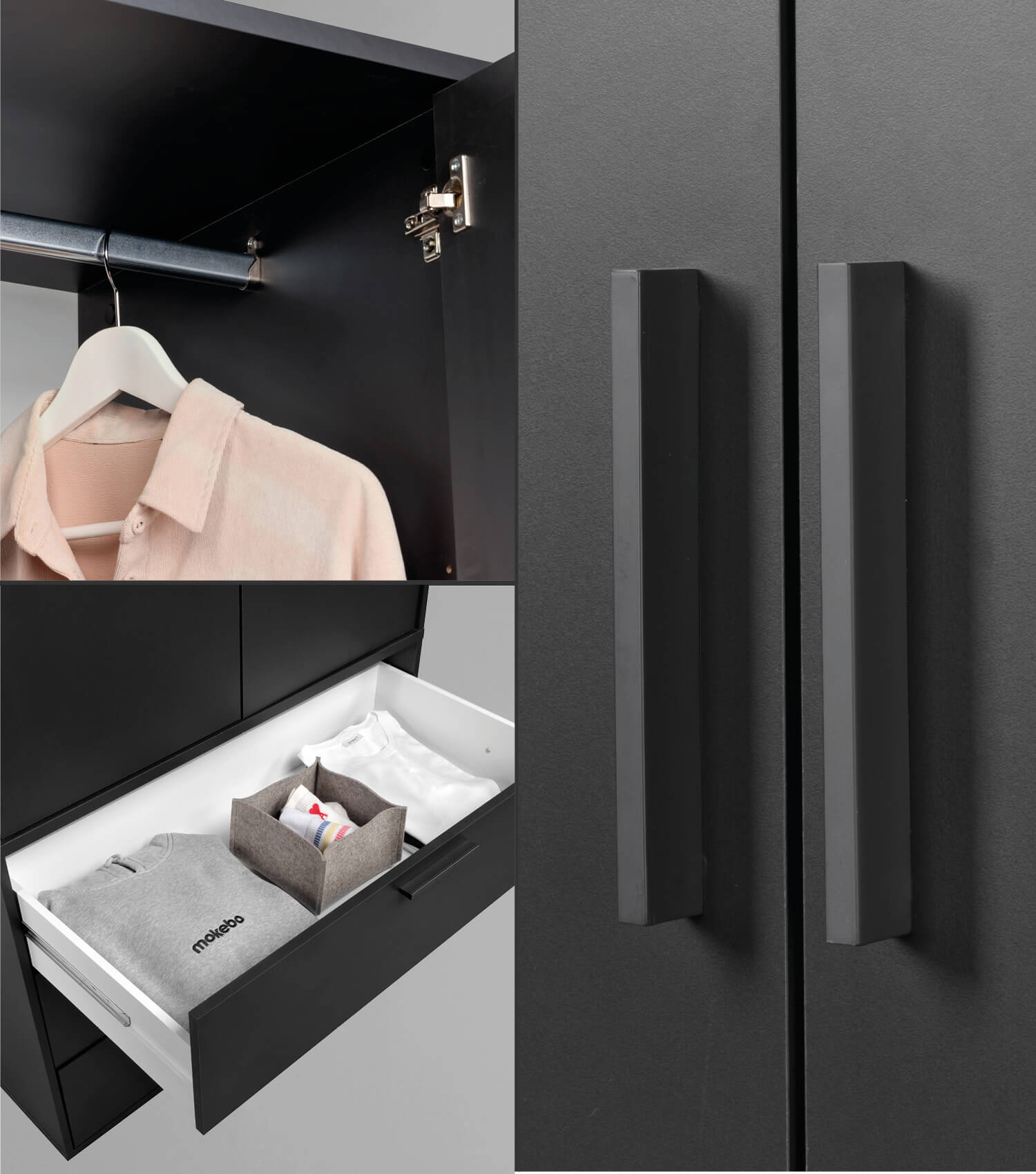 Armoire-penderie pour chambre à coucher, coloris anthracite