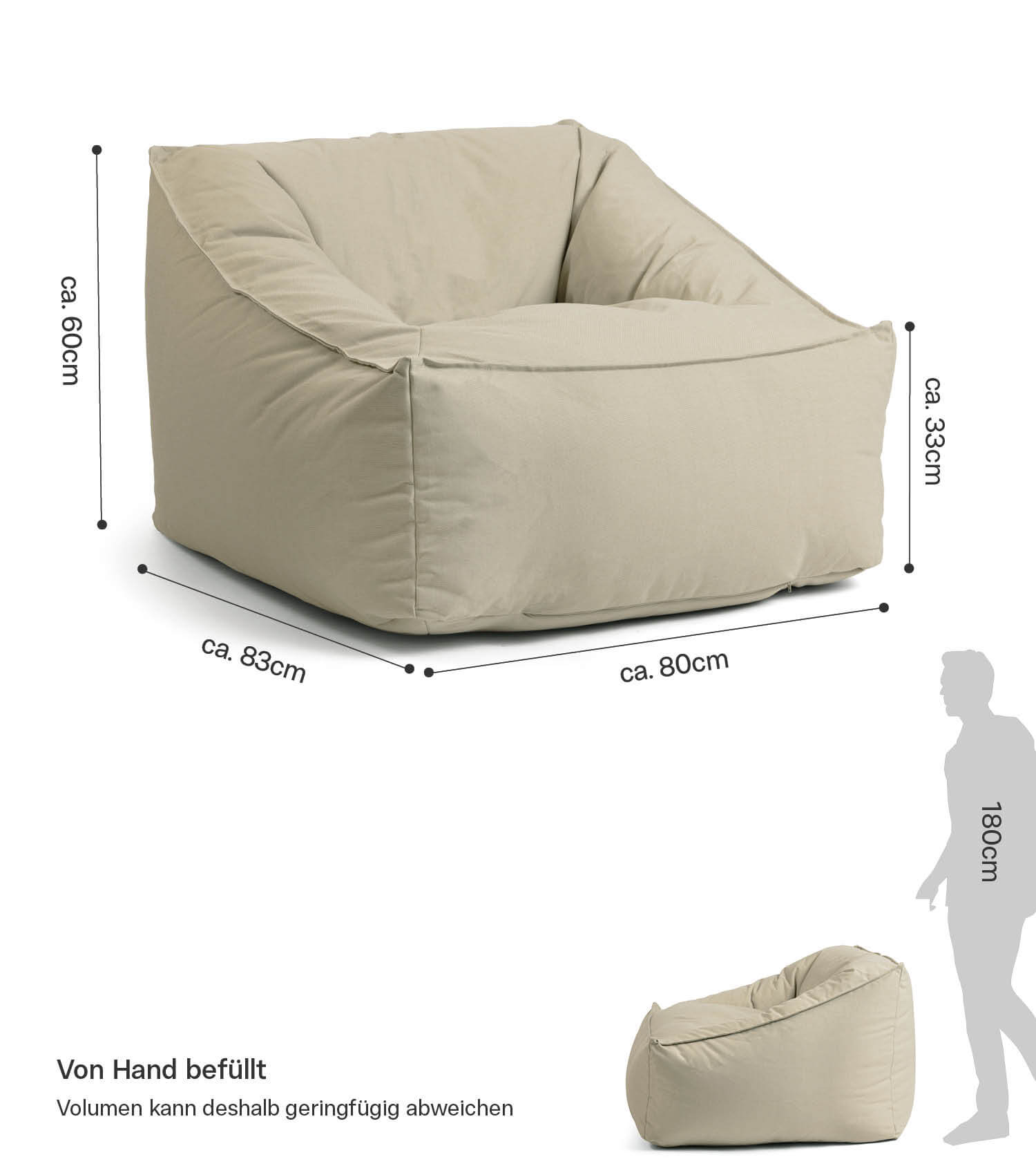 Pouf de sol bean bag taupe clair pour se détendre