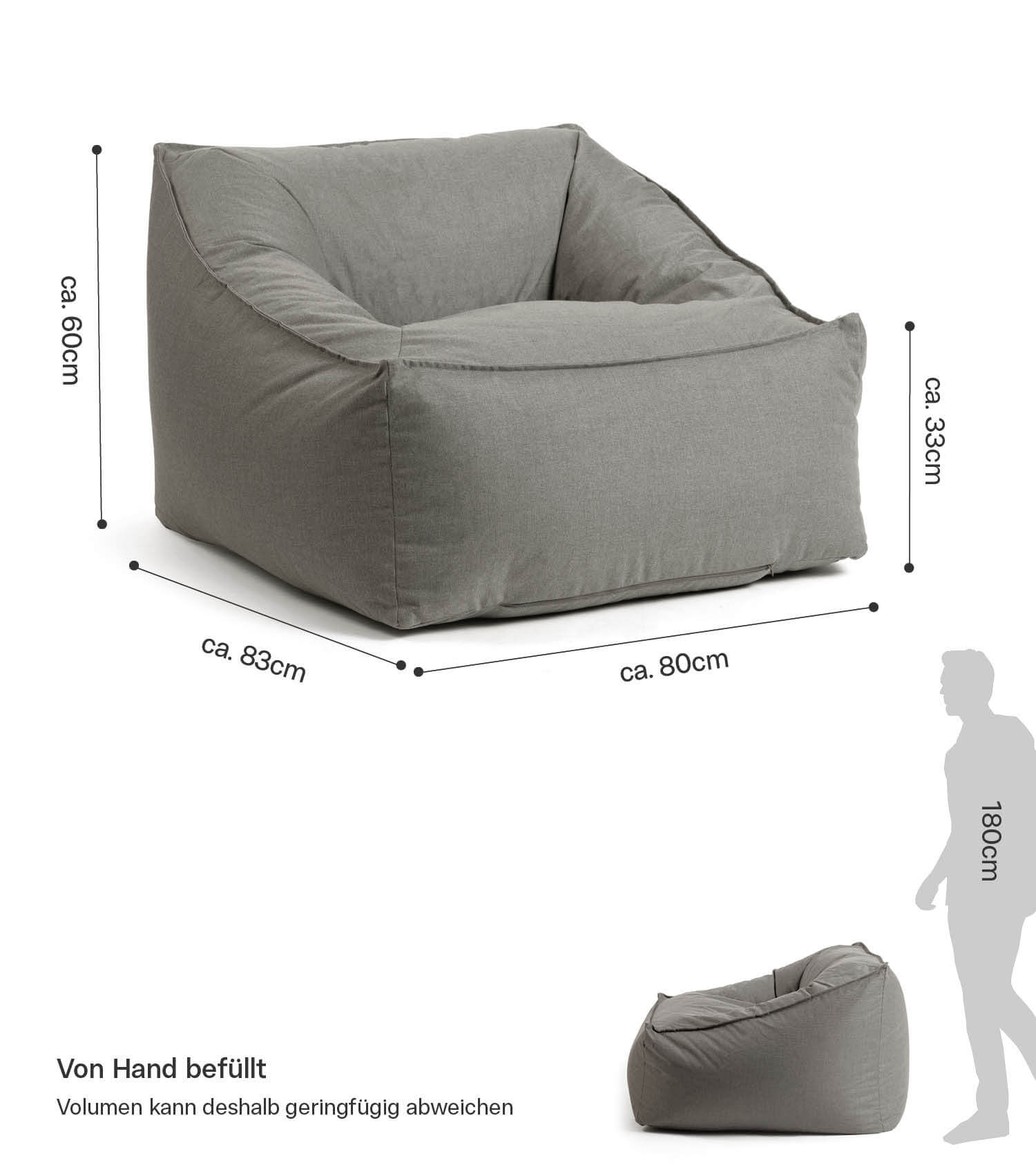 Pouf de sol géant Bean Bag gris en tissu doux pour un confort ultime